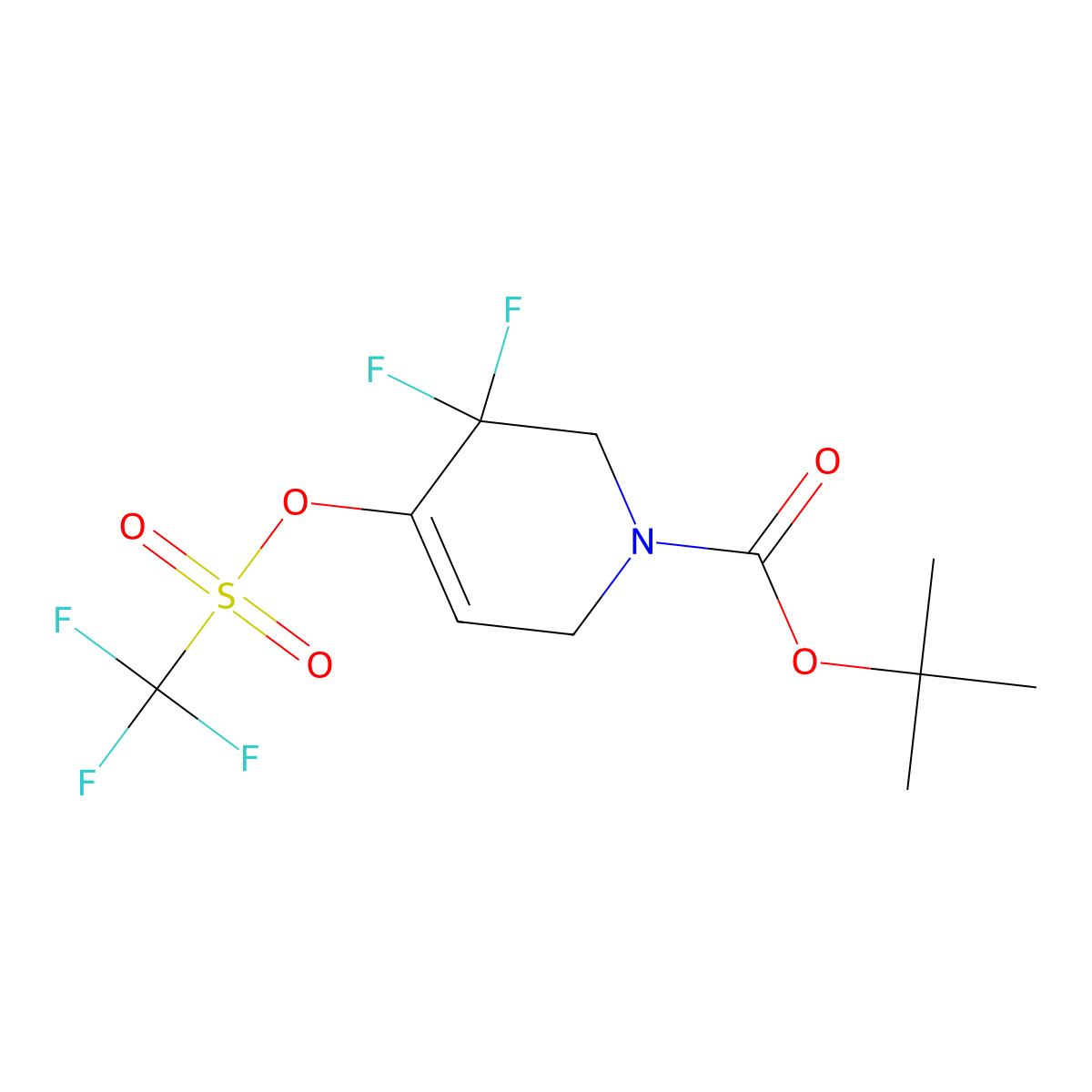 Tert-butyl 3,3-difluoro-4-(trifluoromethylsulfonyloxy)-2,6-dihydropyridine-1-carboxylate molecular structure, CAS 2654822-42-9