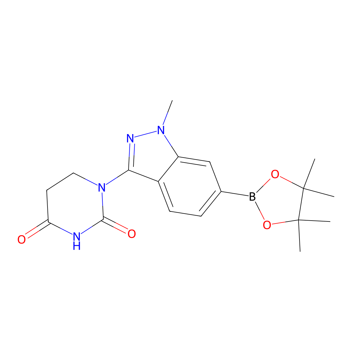 1-[1-Methyl-6-(4,4,5,5-tetramethyl-1,3,2-dioxaborolan-2-yl)indazol-3-yl]hexahydropyrimidine-2,4-dione molecular structure, CAS 2654822-43-0