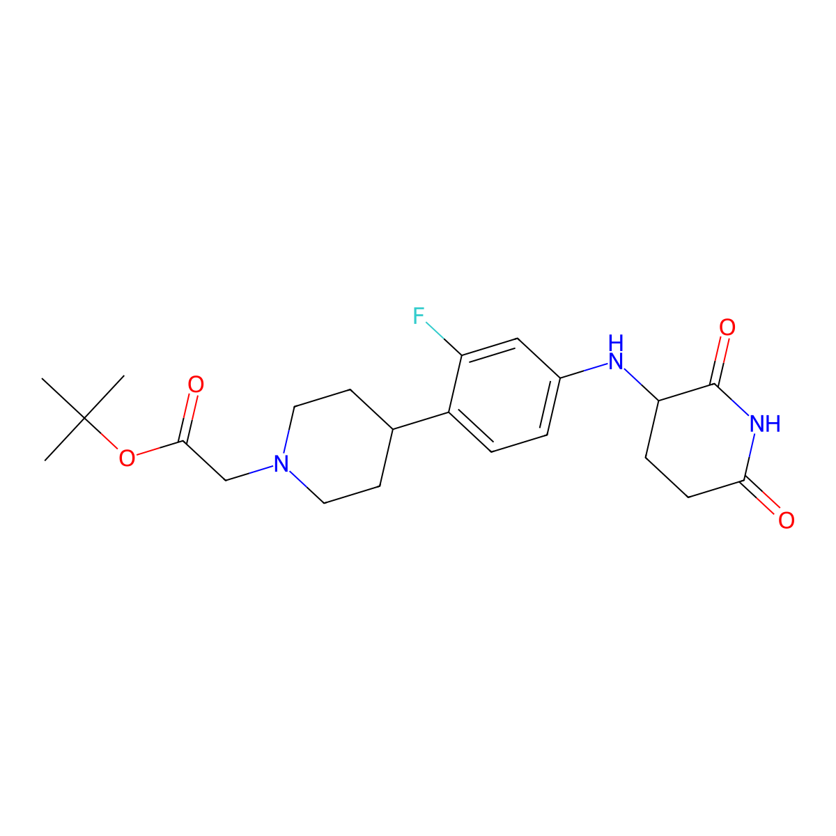 Tert-butyl 2-(4-(4-[(2,6-dioxopiperidin-3-yl)amino]-2-fluorophenyl)piperidin-1-yl)acetate molecular structure, CAS 2654822-64-5