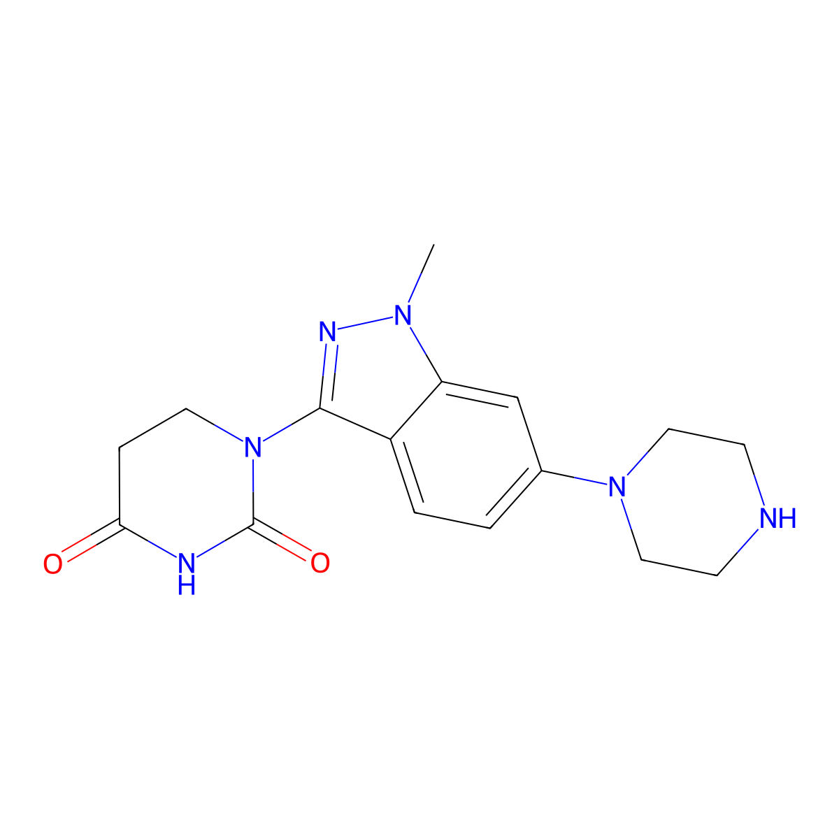 1-(1-Methyl-6-(piperazin-1-YL)-1H-indazol-3-YL)dihydropyrimidine-2,4(1H,3H)-dione molecular structure, CAS 2654825-52-0
