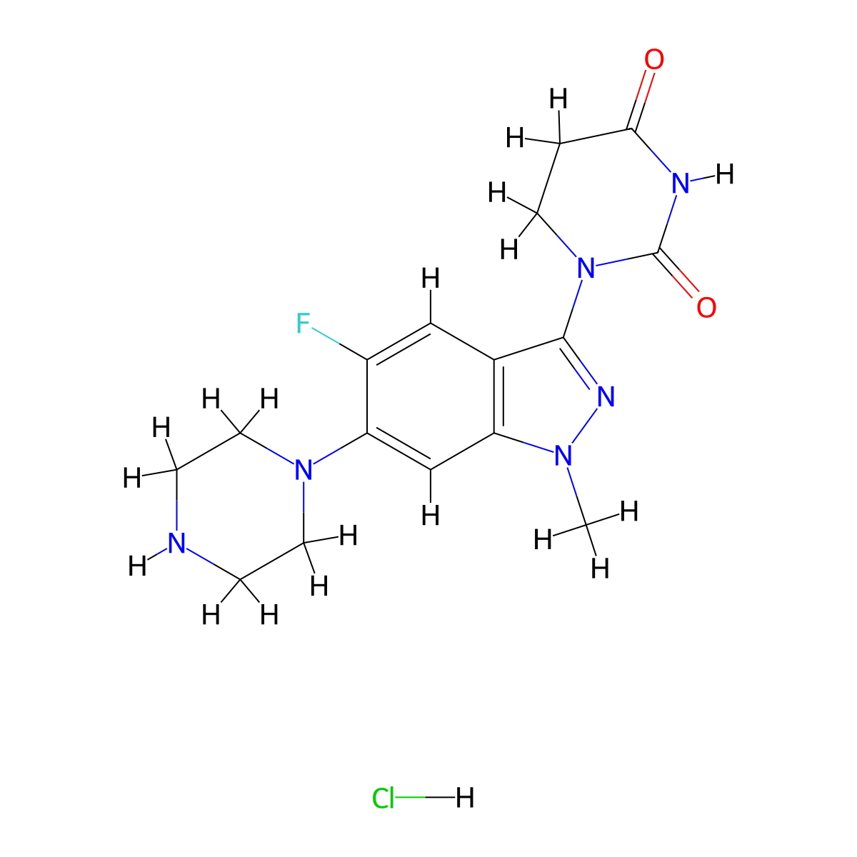 1-(5-Fluoro-1-methyl-6-piperazin-1-YL-indazol-3-YL)hexahydropyrimidine-2,4-dione hydrochloride molecular structure, CAS 2654826-47-6