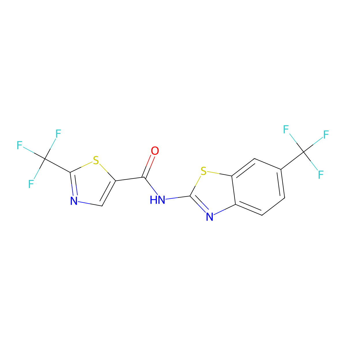 2-(Trifluoromethyl)-N-[6-(trifluoromethyl)-2-benzothiazolyl]-5-thiazolecarboxamide molecular structure, CAS 2655502-29-5