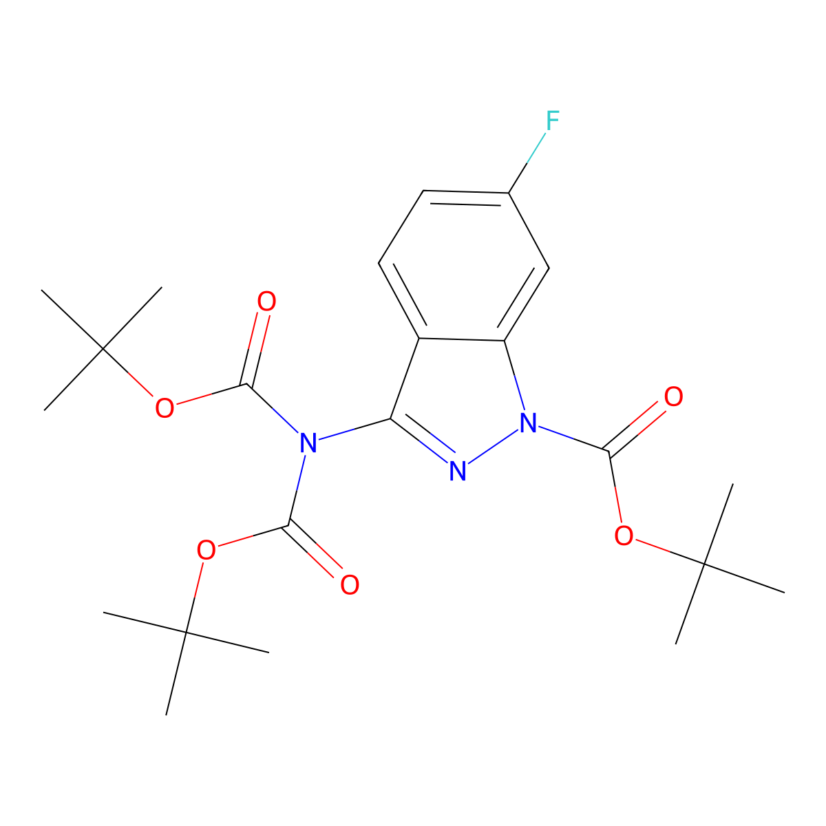 tert-Butyl 3-{bis[(tert-butoxy)carbonyl]amino}-6-fluoroindazole-1-carboxylate molecular structure, CAS 2655608-61-8