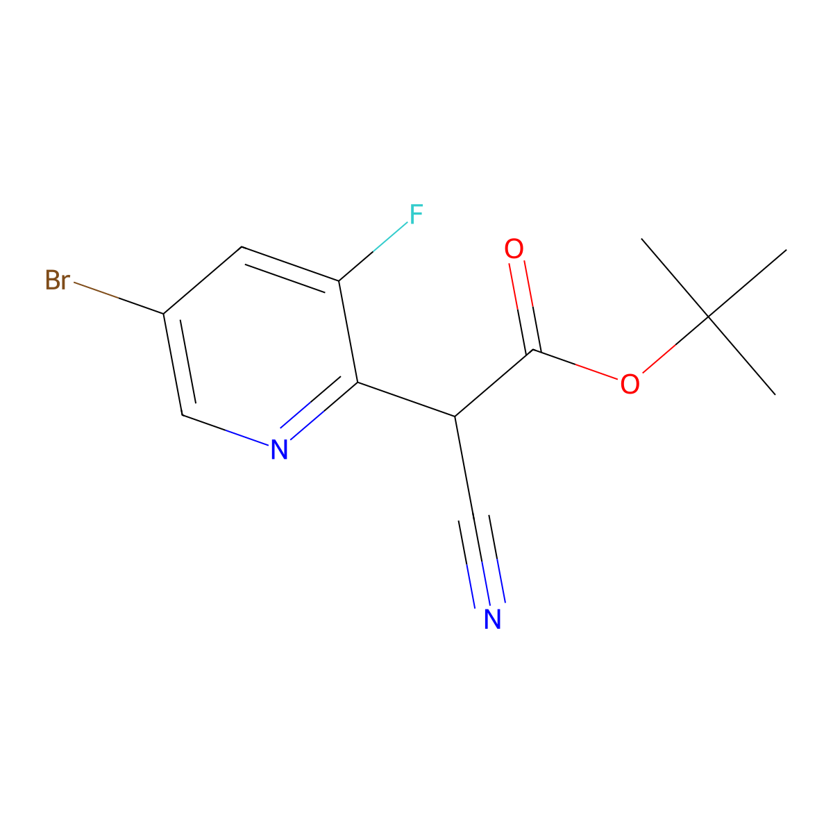 tert-Butyl 2-(5-bromo-3-fluoropyridin-2-yl)-2-cyanoacetate molecular structure, CAS 2655608-68-5