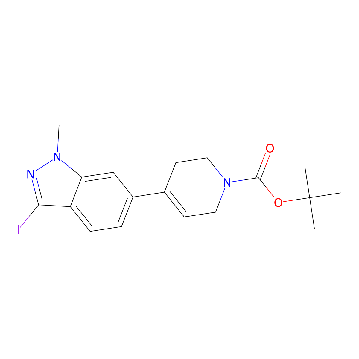 tert-butyl 4-(3-iodo-1-methyl-1H-indazol-6-yl)-3,6-dihydropyridine-1(2H)-carboxylate molecular structure, CAS 2655646-42-5