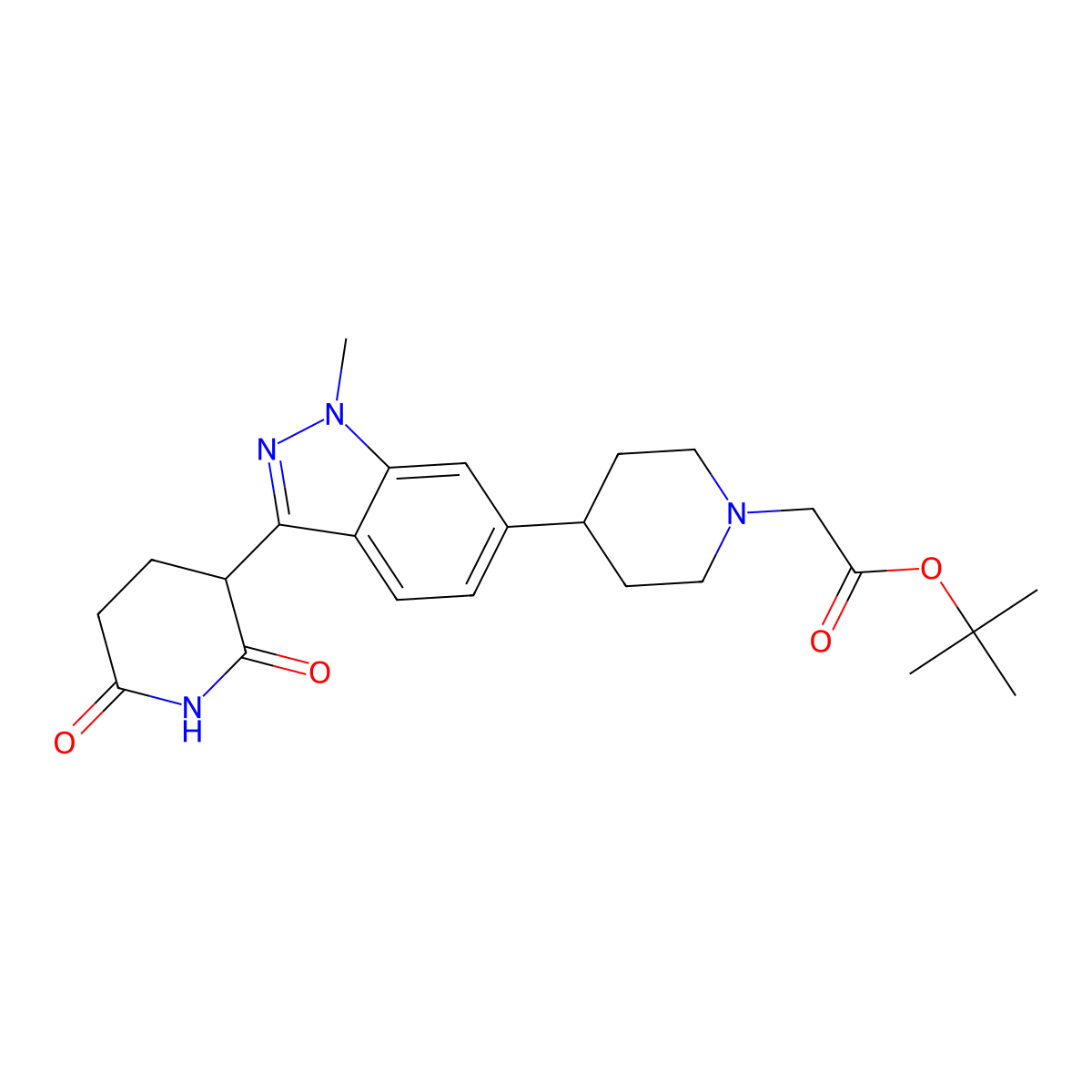 tert-butyl 2-(4-(3-(2,6-dioxopiperidin-3-yl)-1-methyl-1H-indazol-6-yl)piperidin-1-yl)acetate molecular structure, CAS 2655647-46-2