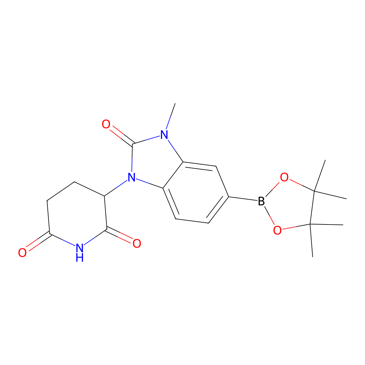 3-(3-Methyl-2-oxo-5-(4,4,5,5-tetramethyl-1,3,2-dioxaborolan-2-yl)-2,3-dihydro-1H-benzo[d]imidazol-1-yl)piperidine-2,6-dione molecular structure, CAS 2655649-30-0