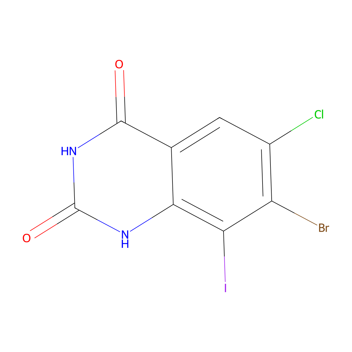 7-Bromo-6-chloro-8-iodoquinazoline-2,4-diol molecular structure, CAS 2655731-44-3