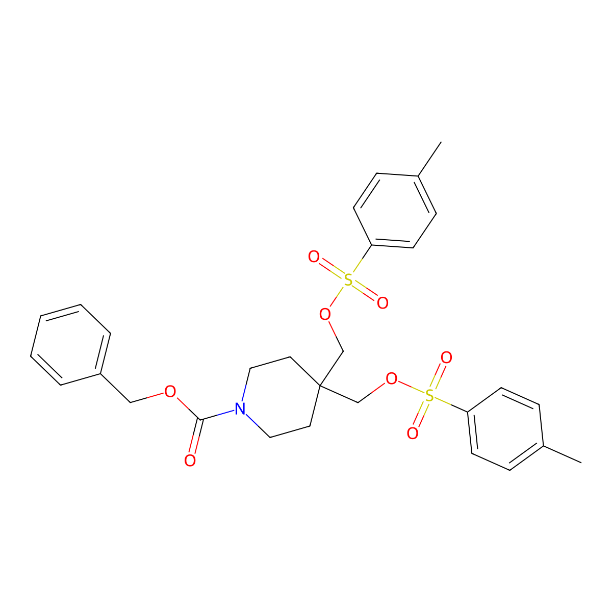 Benzyl 4,4-bis({[(4-methylbenzene)sulfonyl]oxy}methyl)piperidine-1-carboxylate molecular structure, CAS 2655731-49-8