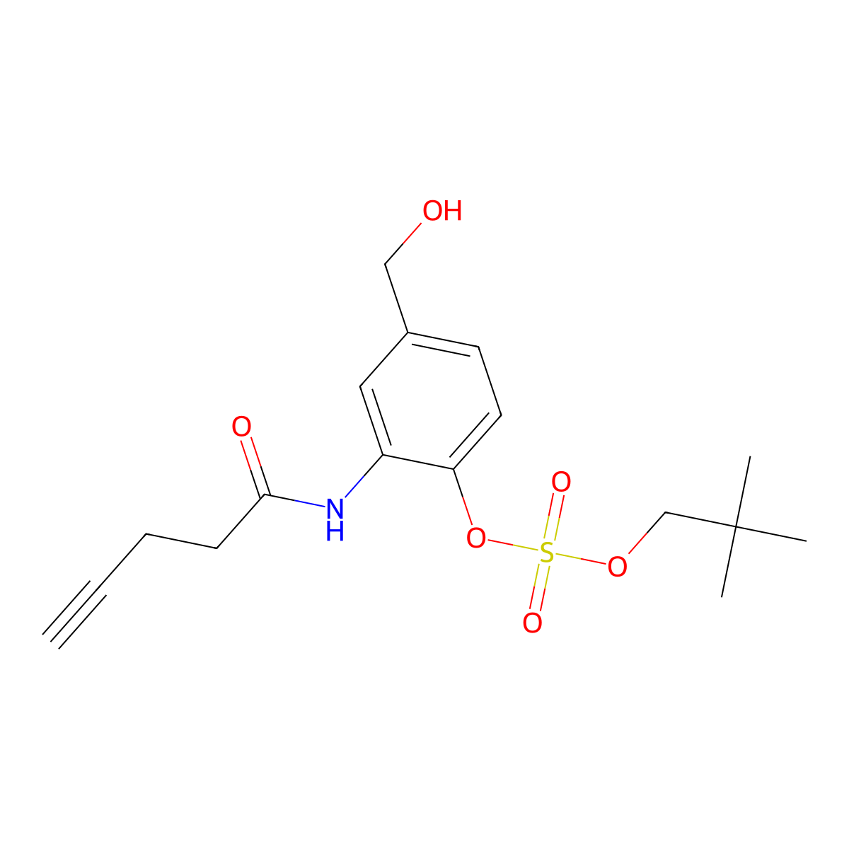 4-(Hydroxymethyl)-2-(pent-4-ynamido)phenyl neopentyl sulfate molecular structure, CAS 2656438-32-1
