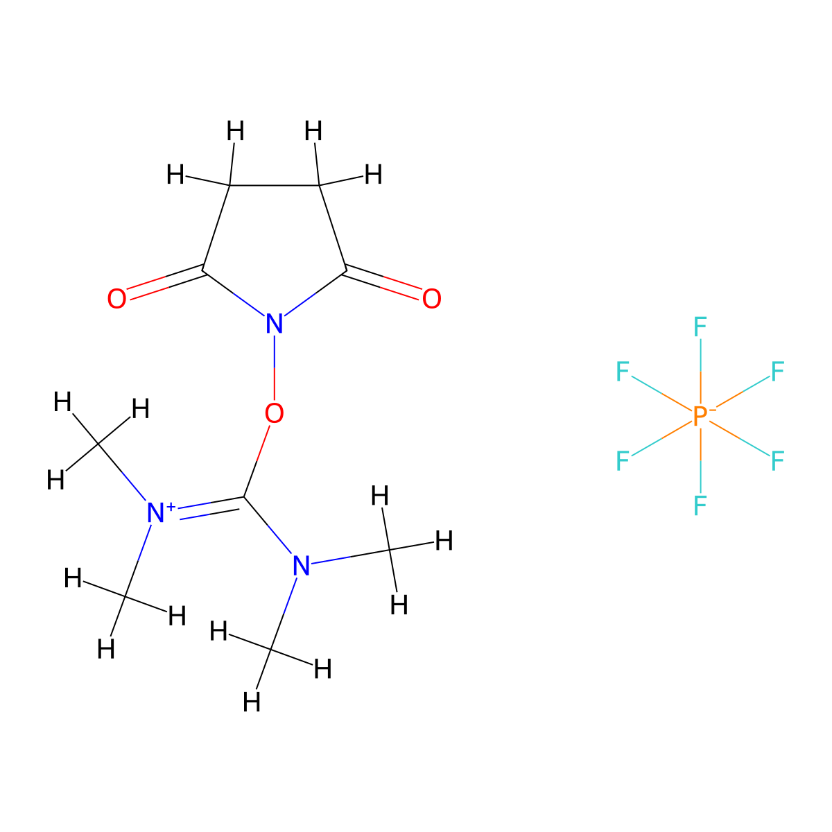 (Dimethylamino)((2,5-dioxopyrrolidin-1-yl)oxy)-N,N-dimethylmethaniminium hexafluorophosphate molecular structure, CAS 265651-18-1