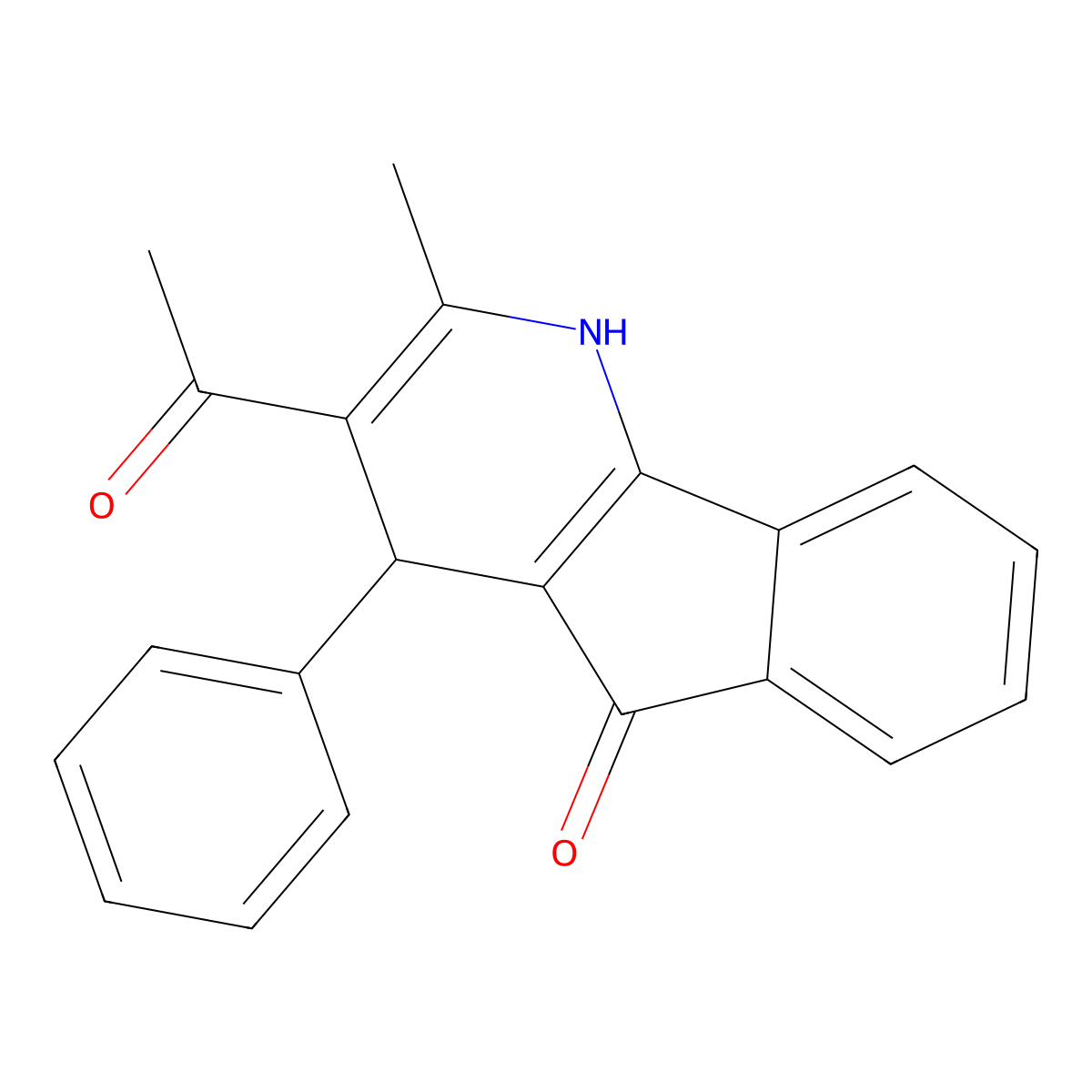 5H-Indeno[1,2-b]pyridin-5-one, 3-acetyl-1,4-dihydro-2-methyl-4-phenyl- molecular structure, CAS 26576-80-7