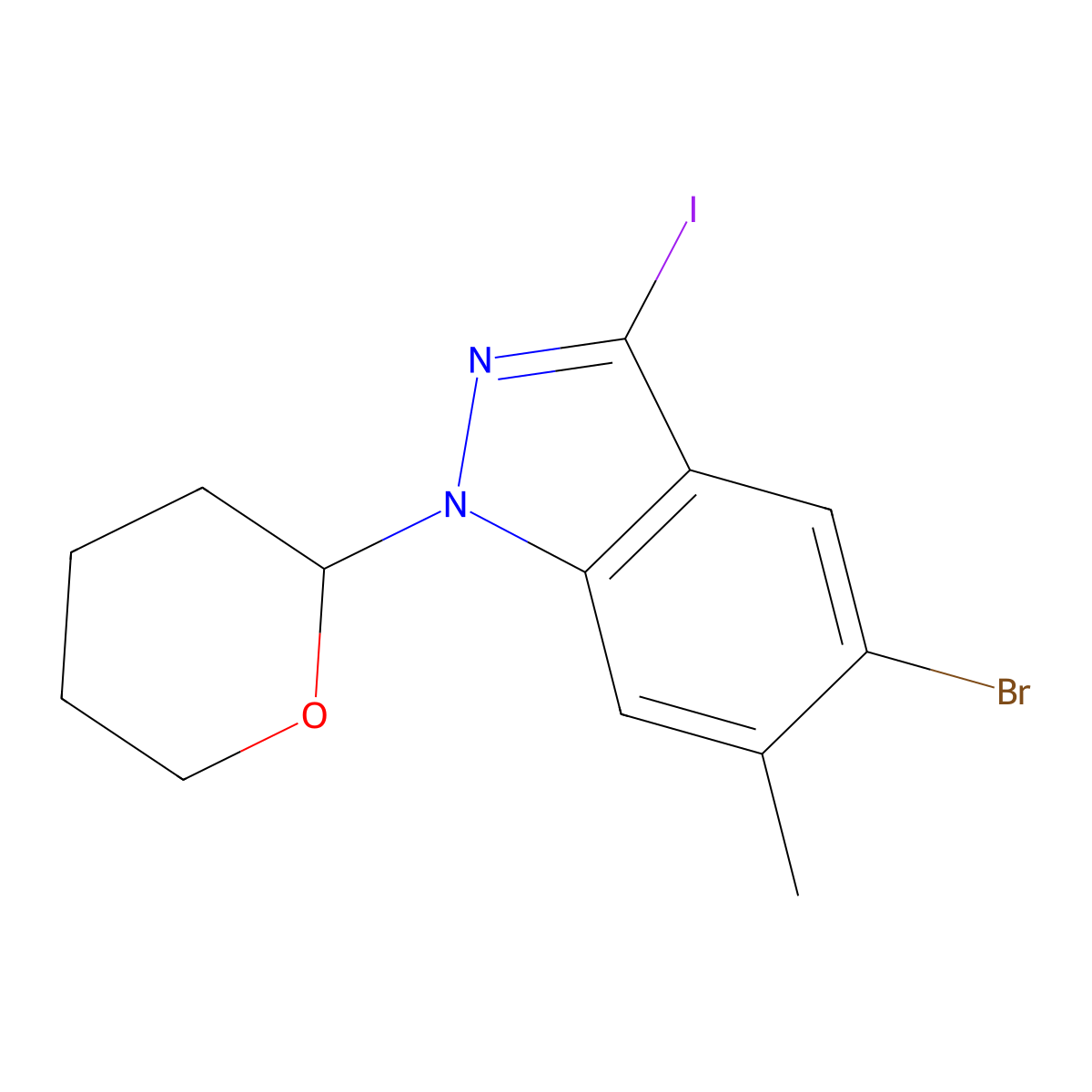5-Bromo-3-iodo-6-methyl-1-(tetrahydro-2H-pyran-2-yl)-1H-indazole molecular structure, CAS 2658469-89-5
