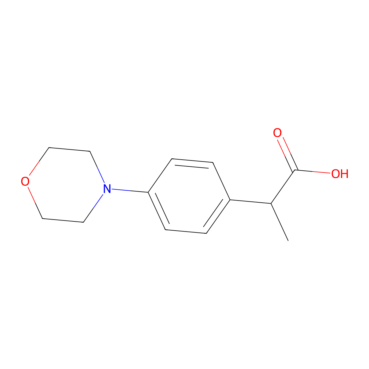 alpha-Methyl-4-(4-morpholinyl)benzeneacetic acid molecular structure, CAS 26586-58-3