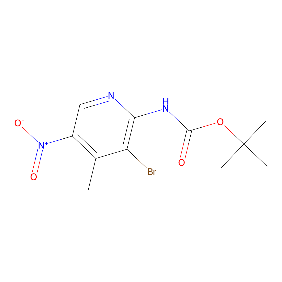 tert-Butyl (3-bromo-4-methyl-5-nitropyridin-2-yl)carbamate molecular structure, CAS 2660237-11-4