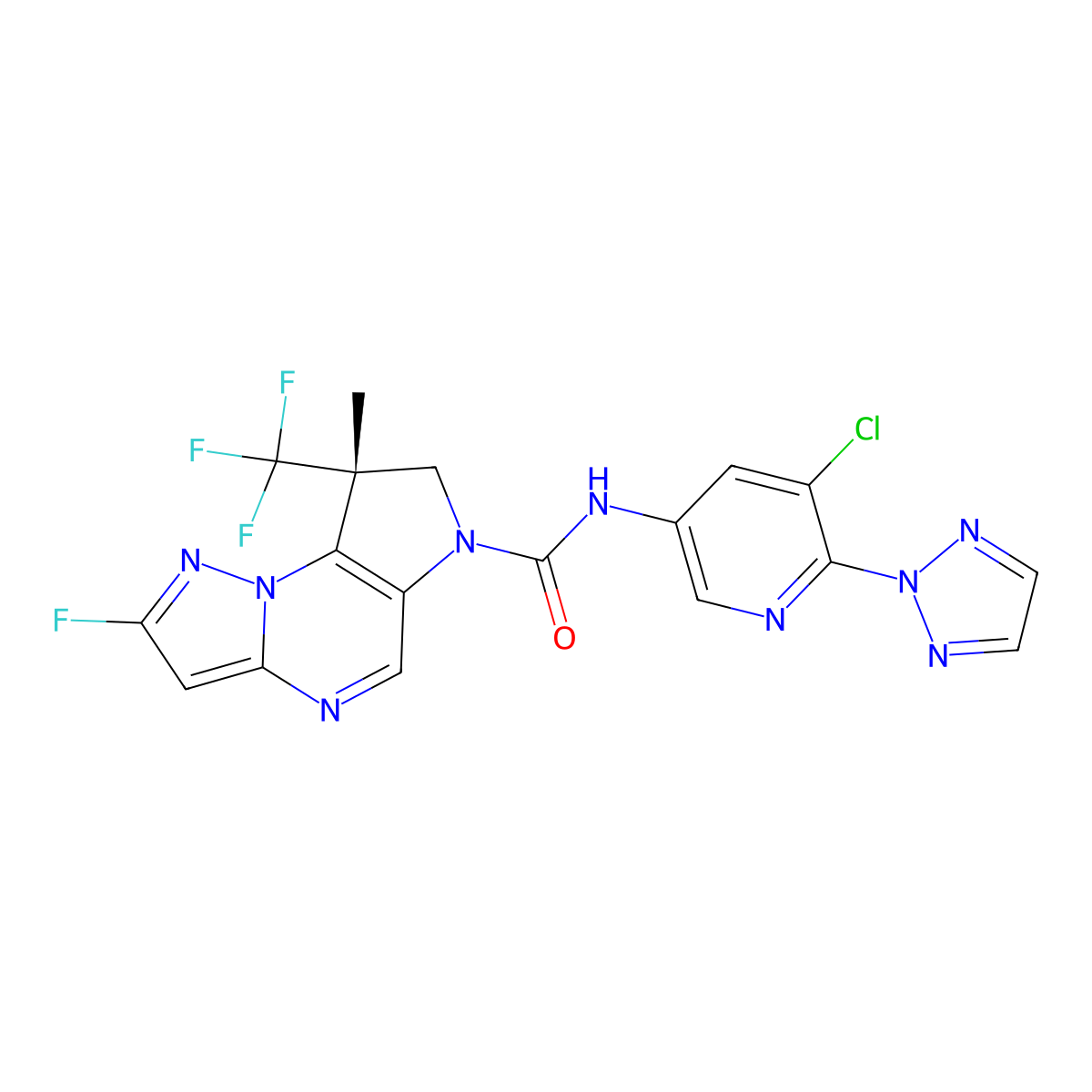 (3R)-N-[5-chloro-6-(triazol-2-yl)pyridin-3-yl]-11-fluoro-3-methyl-3-(trifluoromethyl)-1,5,8,12-tetrazatricyclo[7.3.0.02,6]dodeca-2(6),7,9,11-tetraene-5-carboxamide molecular structure, CAS 2661481-41-8