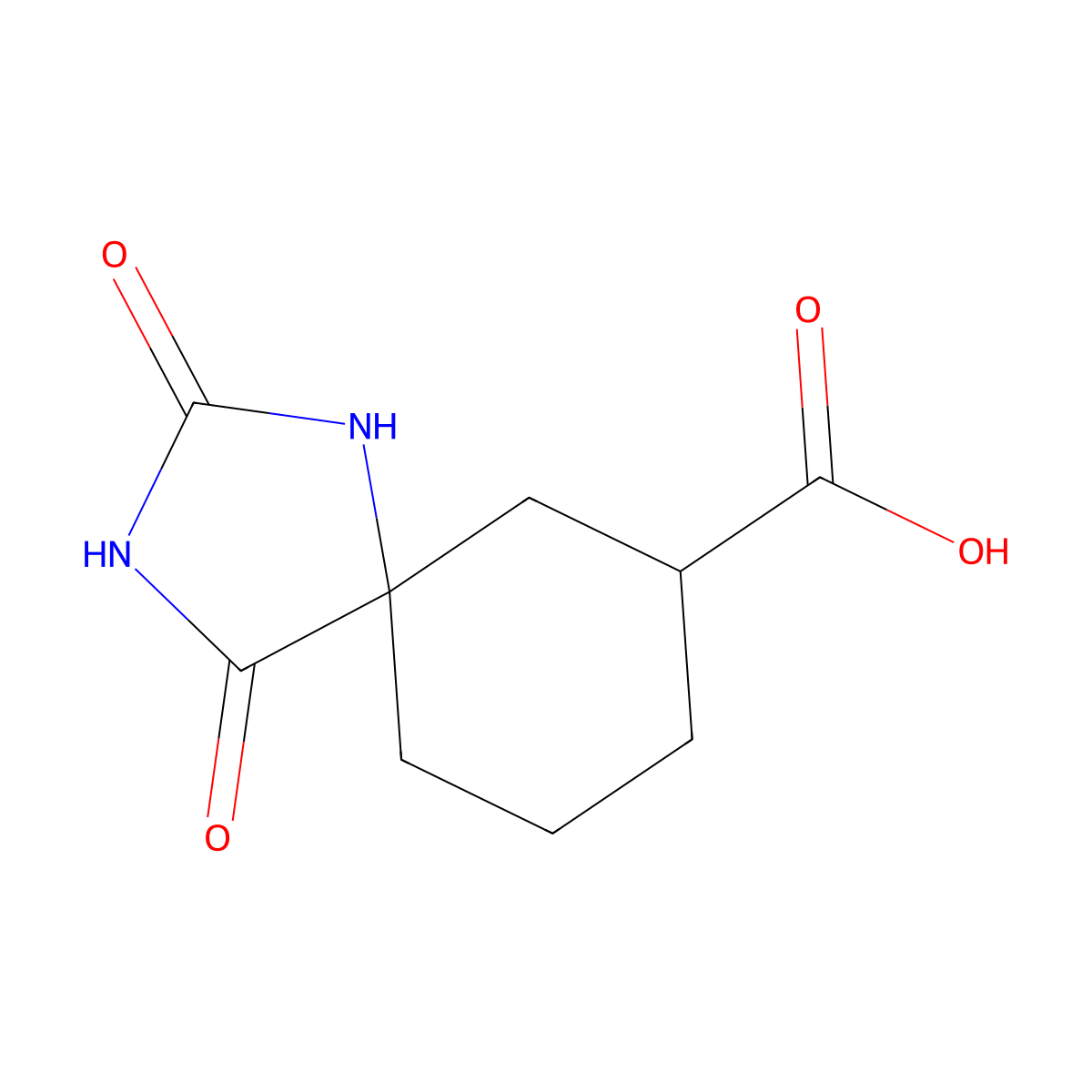 2,4-Dioxo-1,3-diazaspiro[4.5]decane-7-carboxylic acid molecular structure, CAS 26629-10-7