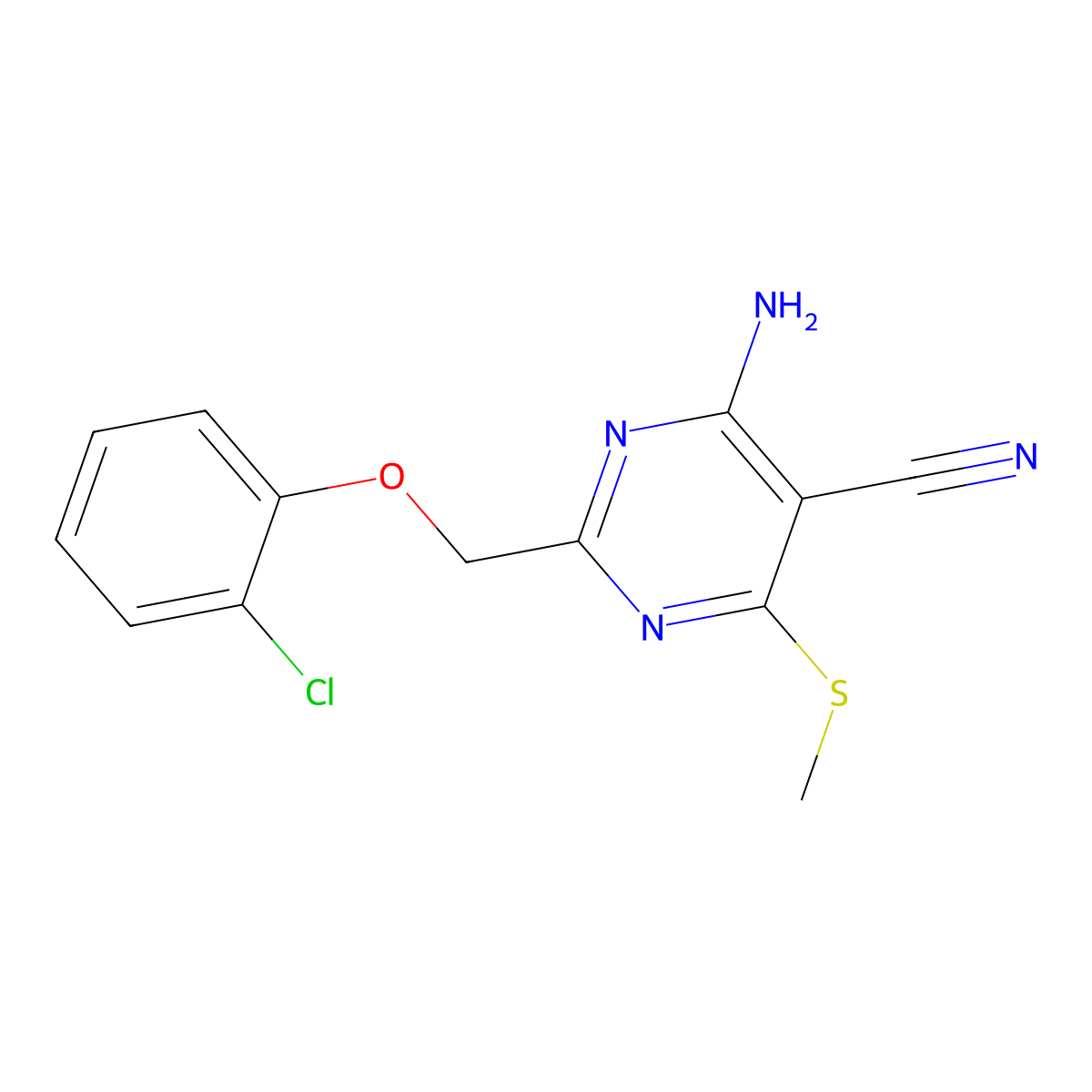 4-Amino-2-[(2-chlorophenoxy)methyl]-6-(methylthio)pyrimidine-5-carbonitrile molecular structure, CAS 266309-89-1