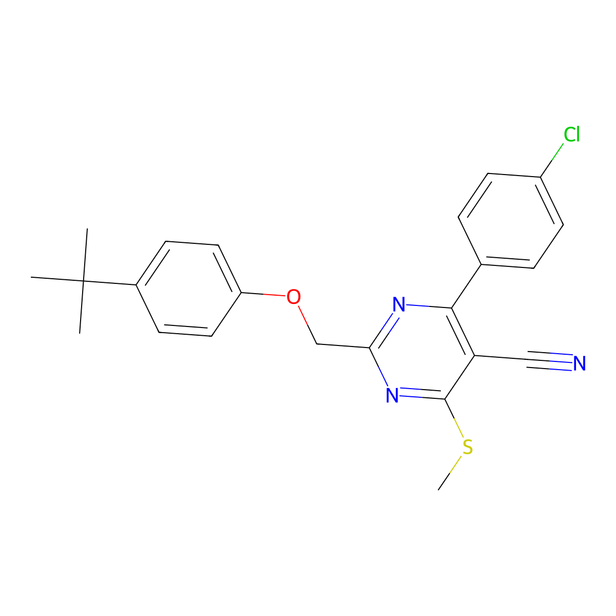 4-(4-Chlorophenyl)-2-[[4-(1,1-dimethylethyl)phenoxy]methyl]-6-(methylthio)-5-pyrimidinecarbonitrile molecular structure, CAS 266309-93-7