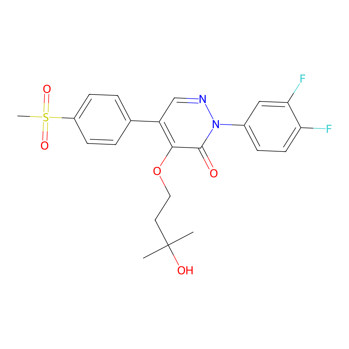 2-(3,4-Difluorophenyl)-4-(3-hydroxy-3-methyl-butoxy)-5-(4-methylsulfonylphenyl)pyridazin-3-one molecular structure, CAS 266320-83-6