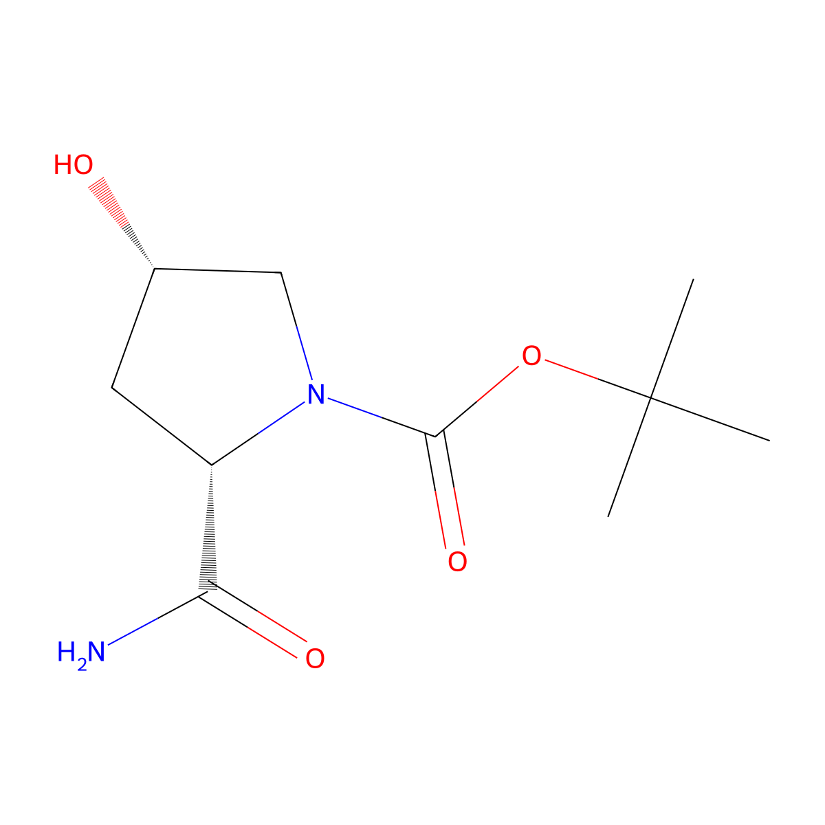 tert-butyl (2S,4S)-2-carbamoyl-4-hydroxypyrrolidine-1-carboxylate molecular structure, CAS 266337-25-1