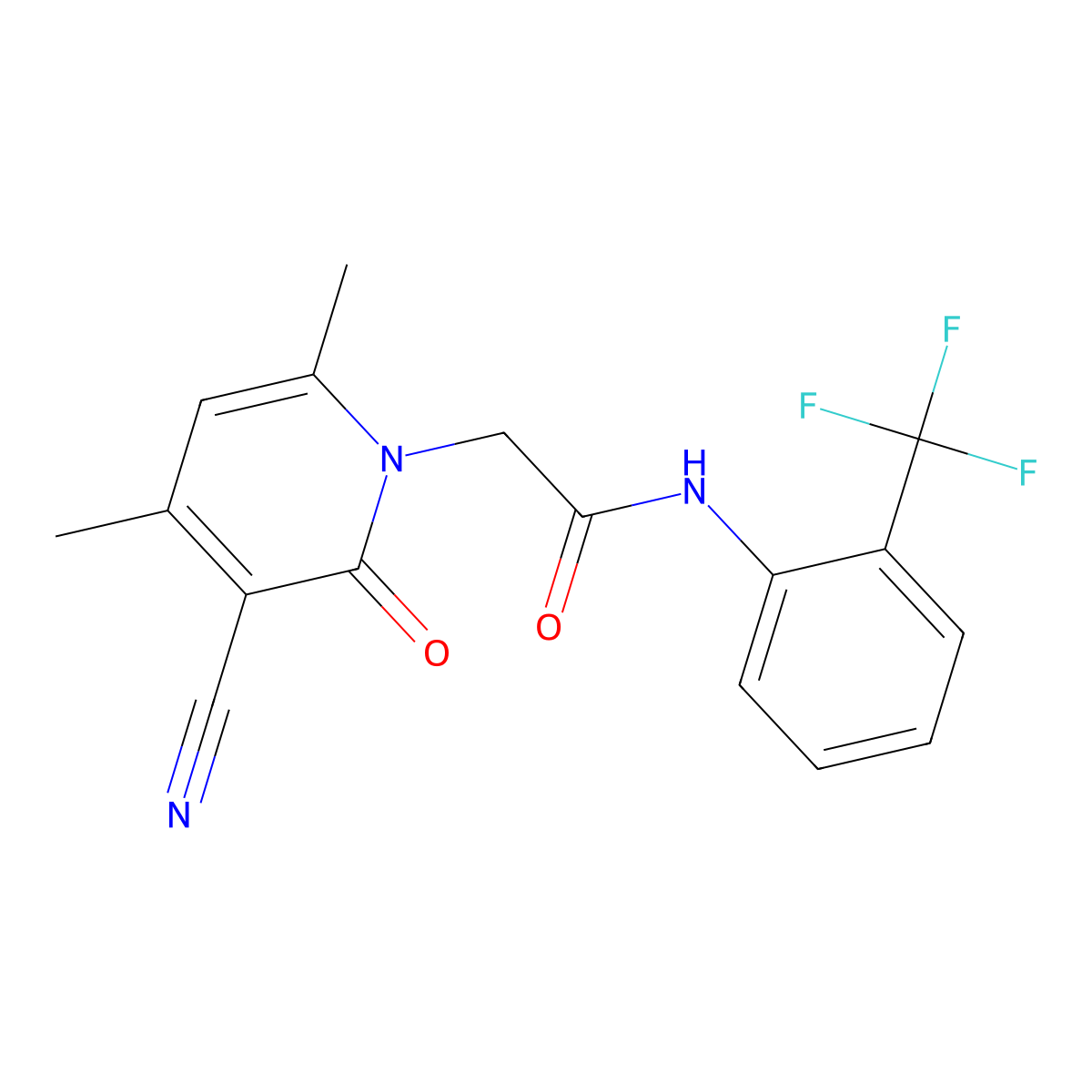 2-(3-cyano-4,6-dimethyl-2-oxopyridin-1(2H)-yl)-N-(2-(trifluoromethyl)phenyl)acetamide molecular structure, CAS 266337-82-0