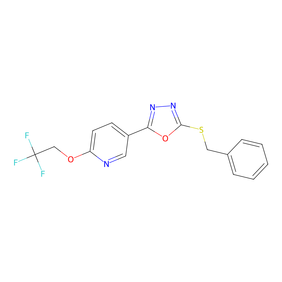 5-[5-[(Phenylmethyl)thio]-1,3,4-oxadiazol-2-yl]-2-(2,2,2-trifluoroethoxy)pyridine molecular structure, CAS 266361-98-2