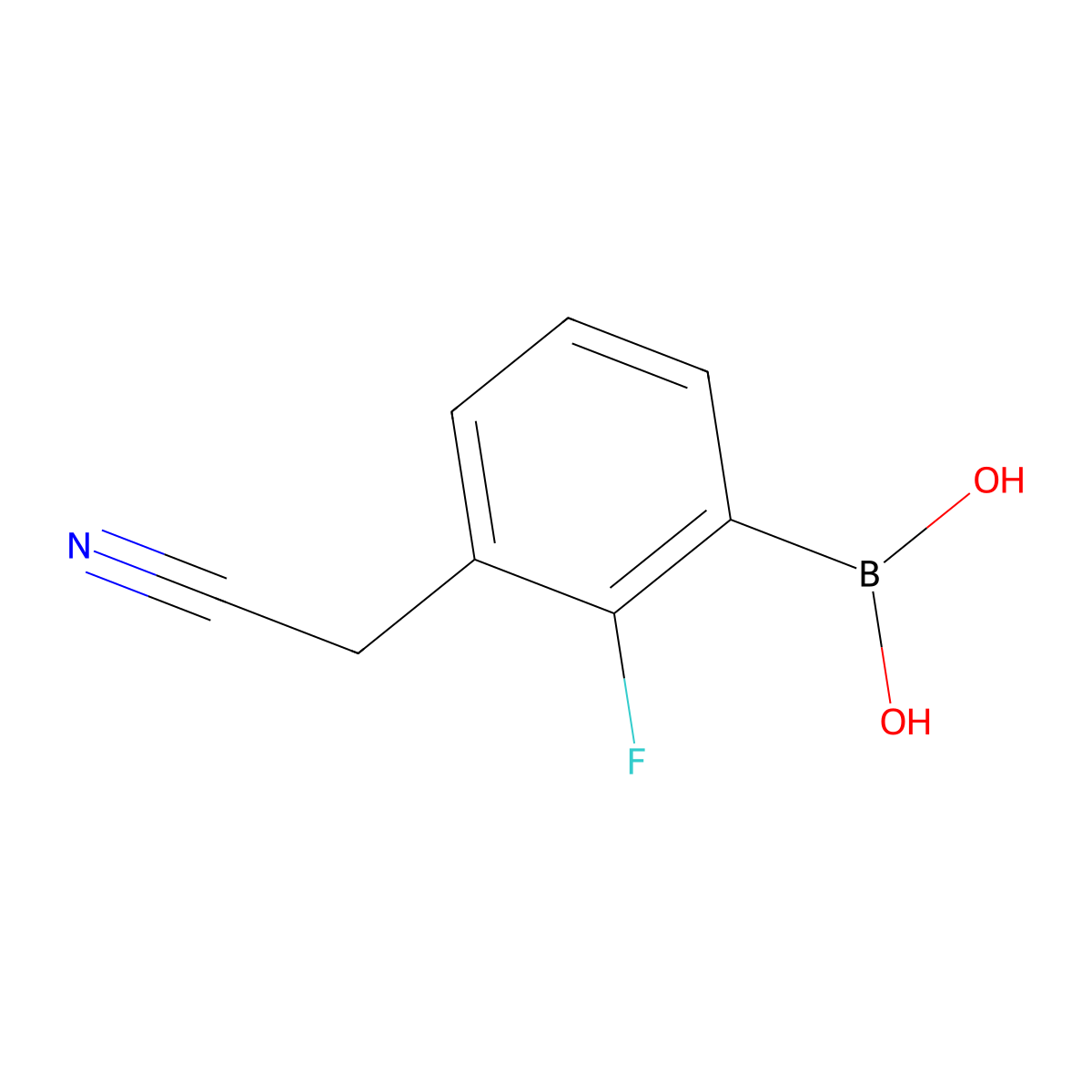 (3-(Cyanomethyl)-2-fluorophenyl)boronic acid molecular structure, CAS 2663787-26-4