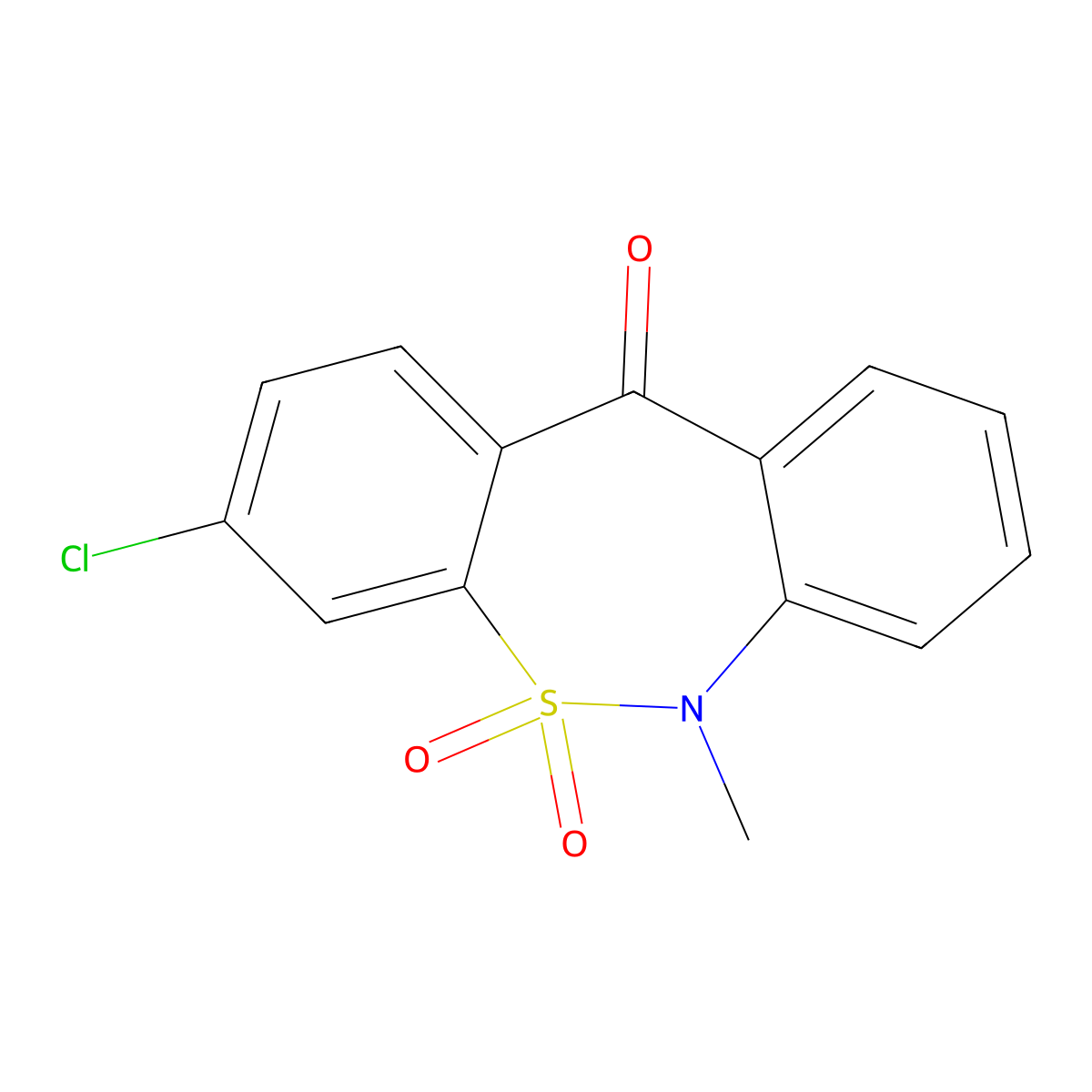 3-Chloro-6,11-dihydro-6-methyl-5,5,11-trioxodibenzo(c,f)(1,2)thiazepine molecular structure, CAS 26638-53-9