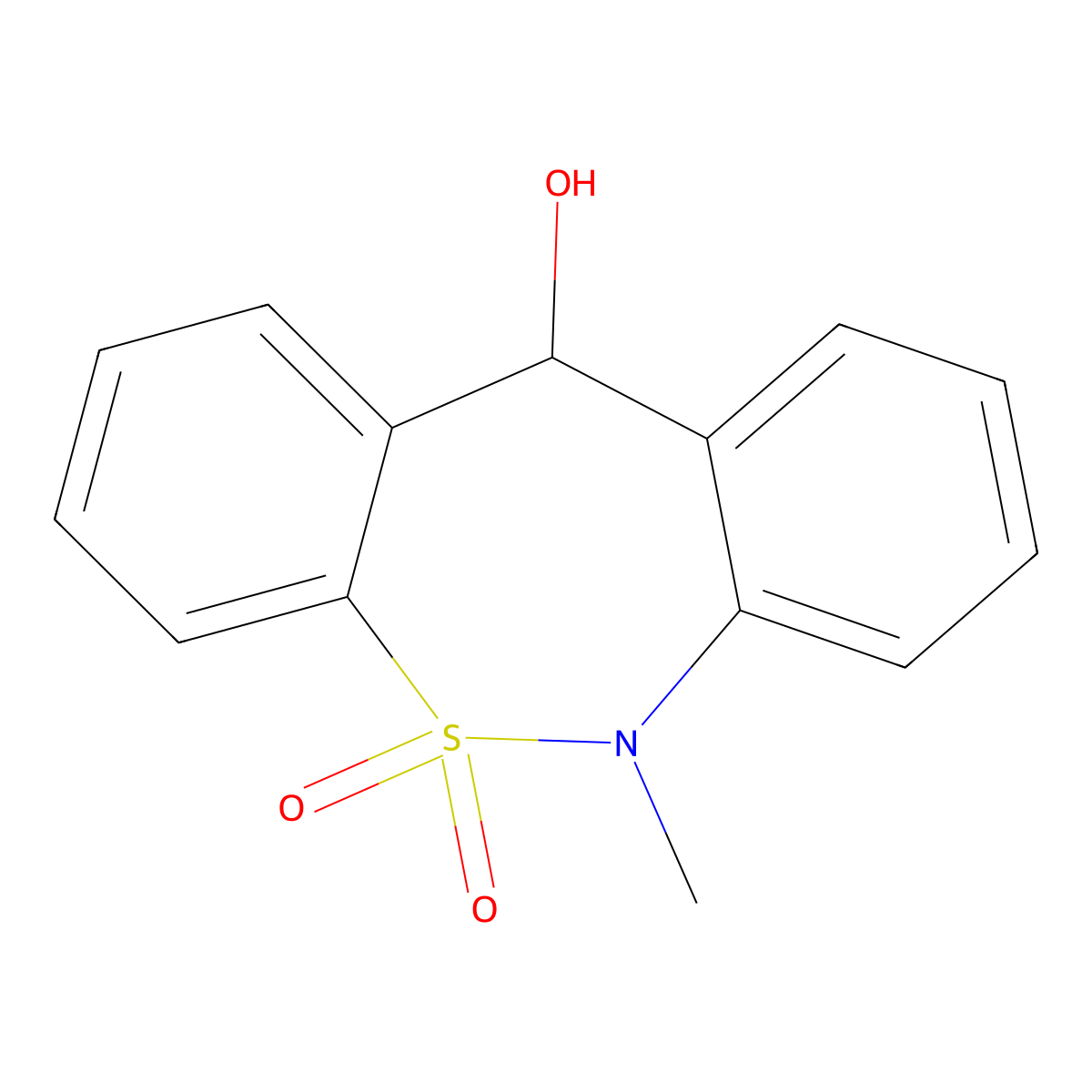 Dibenzo(c,f)(1,2)thiazepin-11-ol, 6,11-dihydro-6-methyl-, 5,5-dioxide molecular structure, CAS 26638-56-2