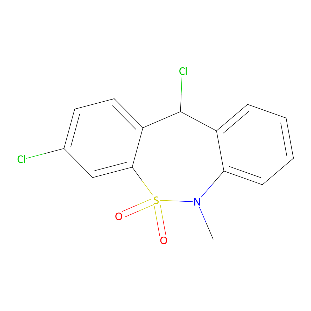 3,11-Dichloro-6,11-dihydro-6-methyldibenzo(c,f)(1,2)thiazepine 5,5-dioxide molecular structure, CAS 26638-66-4