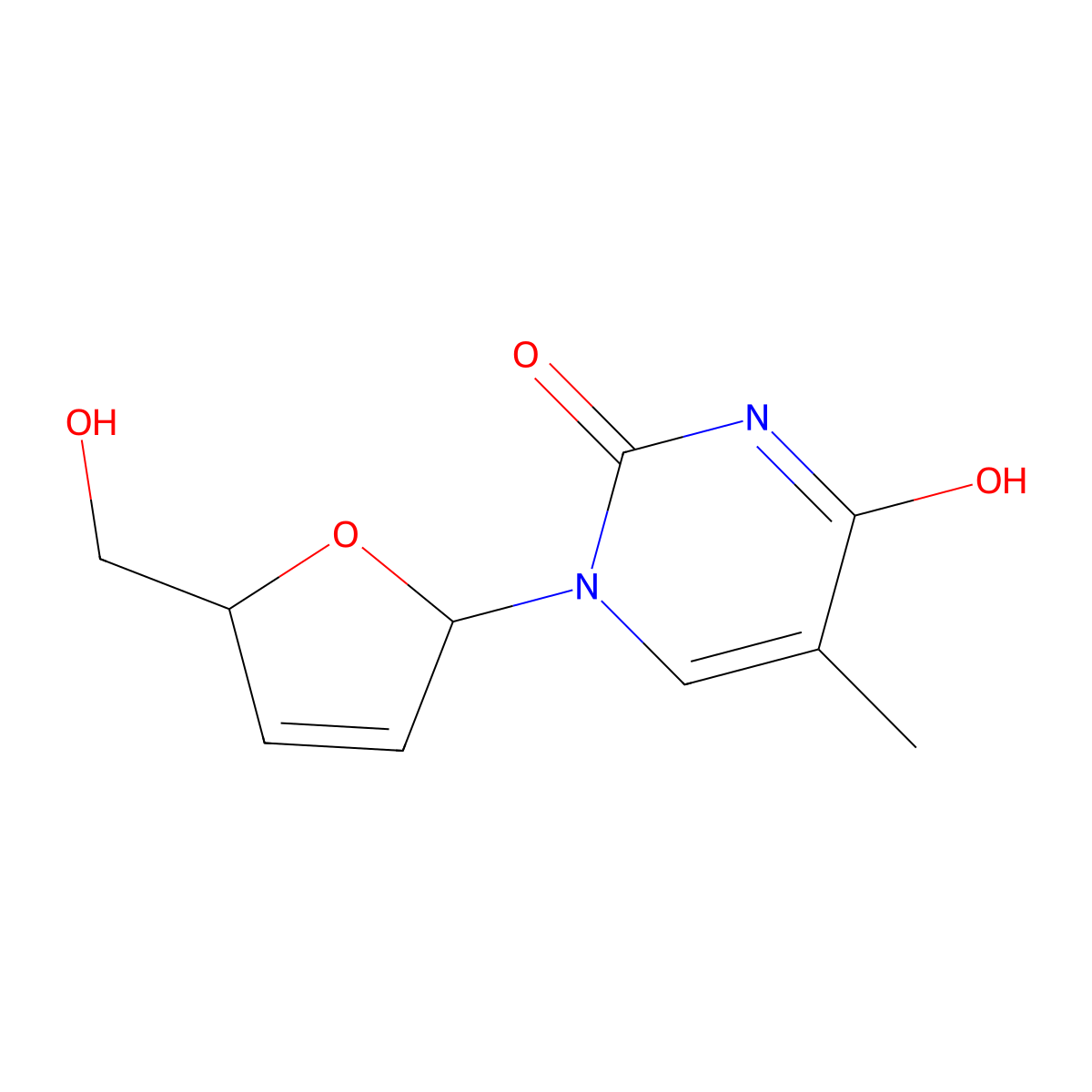 1-[5-(Hydroxymethyl)-2,5-dihydrofuran-2-yl]-5-methyl-1,2,3,4-tetrahydropyrimidine-2,4-dione molecular structure, CAS 26638-87-9