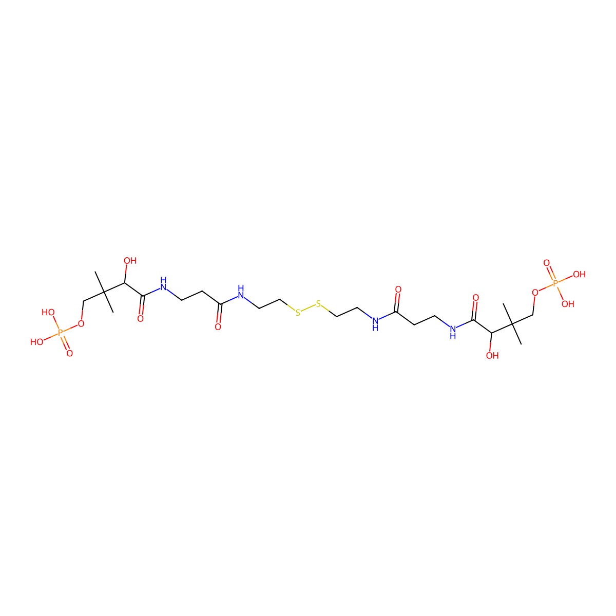 N,N'-(Dithiobis(2,1-ethanediylimino(3-oxo-3,1-propanediyl)))bis(2-hydroxy-3,3-dimethyl-4-(phosphonooxy)butanamide) molecular structure, CAS 2664-64-4