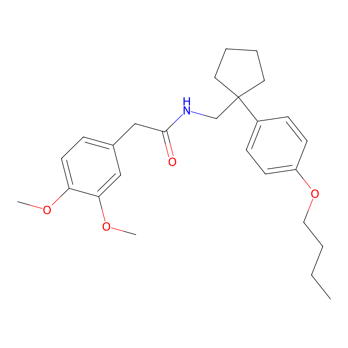 N-[[1-(4-butoxyphenyl)cyclopentyl]methyl]-2-(3,4-dimethoxyphenyl)acetamide molecular structure, CAS 26641-20-3