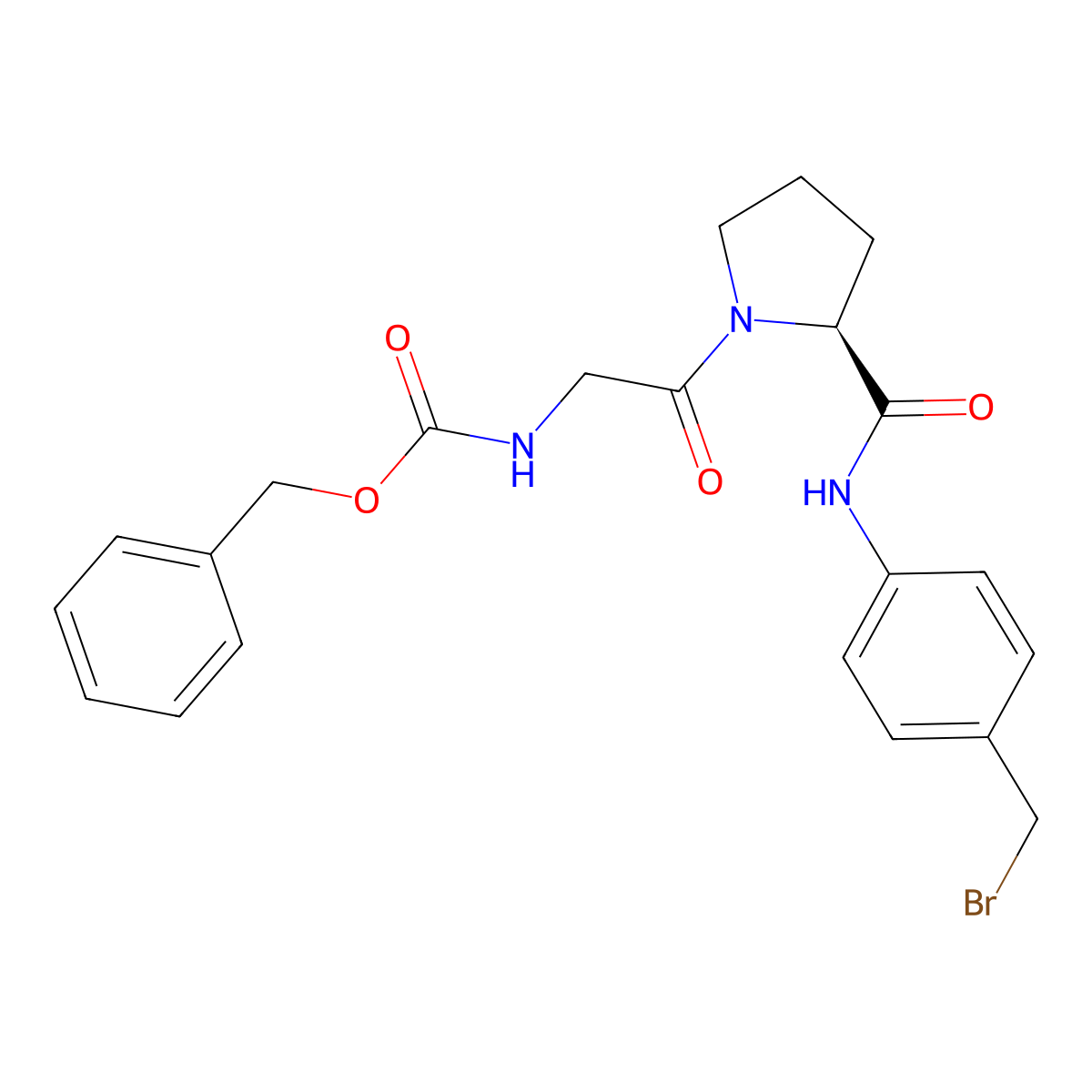Benzyl (S)-(2-(2-((4-(bromomethyl)phenyl)carbamoyl)pyrrolidin-1-YL)-2-oxoethyl)carbamate molecular structure, CAS 2664215-15-8