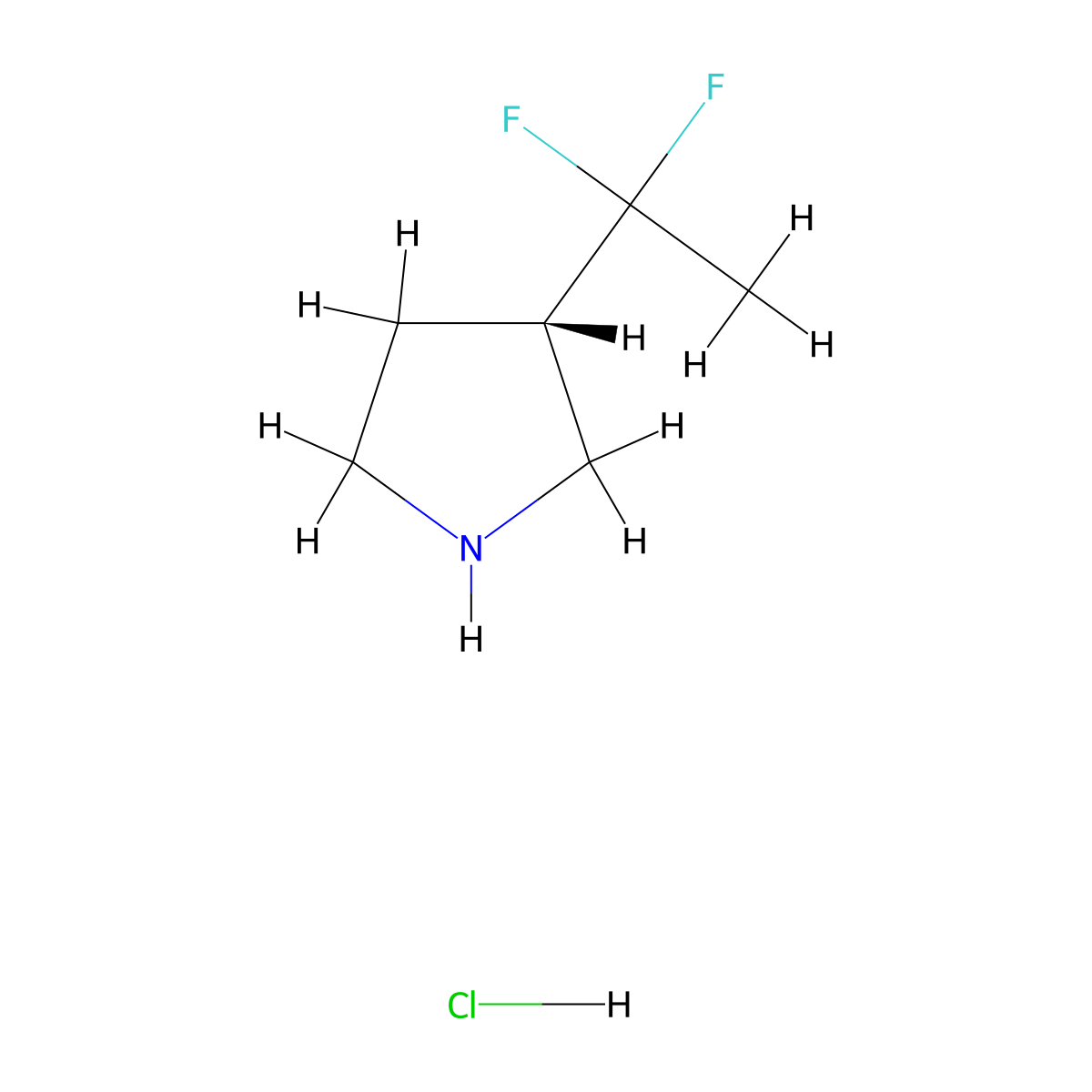 (S)-3-(1,1-Difluoroethyl)pyrrolidine hydrochloride molecular structure, CAS 2664977-39-1