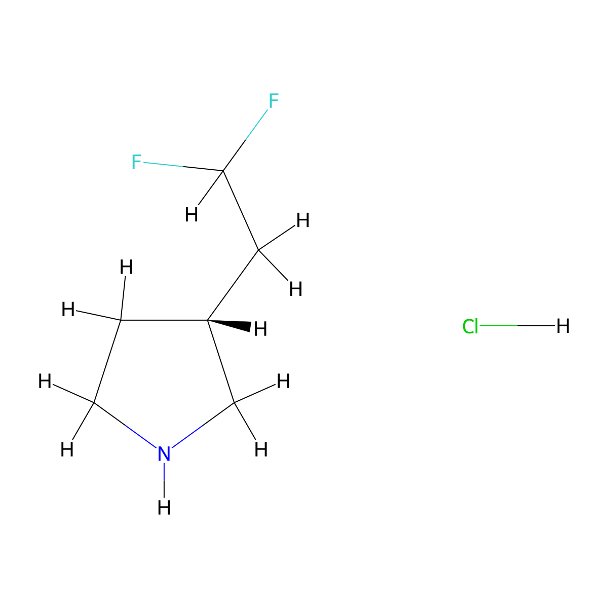 (R)-3-(2,2-difluoroethyl)pyrrolidine hydrochloride molecular structure, CAS 2664977-54-0