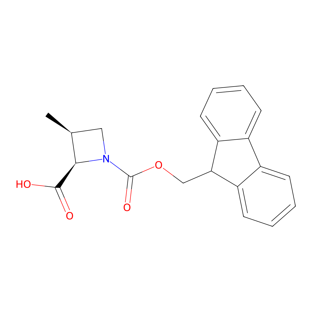 (2R,3S)-1-(9H-fluoren-9-ylmethoxycarbonyl)-3-methyl-azetidine-2-carboxylic acid molecular structure, CAS 2664977-72-2