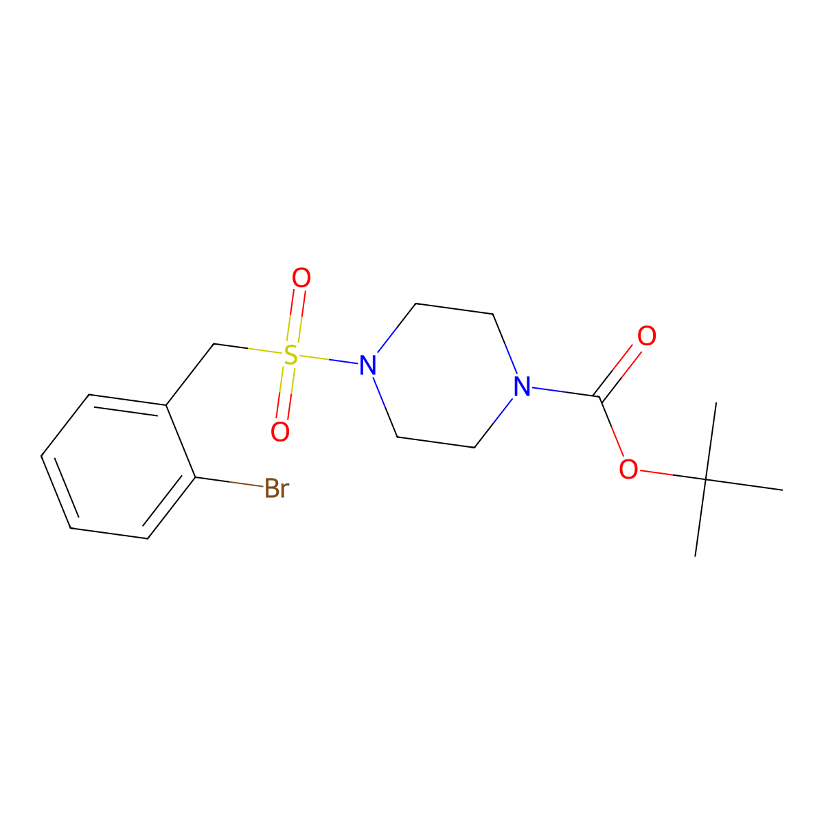 tert-Butyl 4-{[(2-bromophenyl)methane]sulfonyl}piperazine-1-carboxylate molecular structure, CAS 2665660-56-8