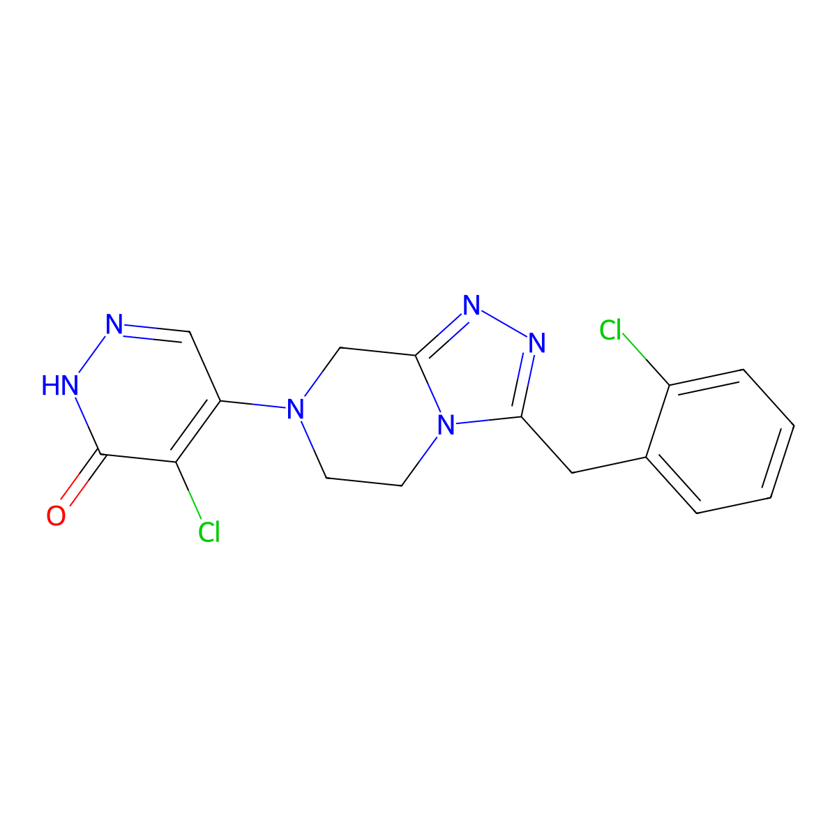 4-chloro-5-(3-(2-chlorobenzyl)-5,6-dihydro-[1,2,4]triazolo[4,3-a]pyrazin-7(8H)-yl)pyridazin-3(2H)-one molecular structure, CAS 2665660-73-9