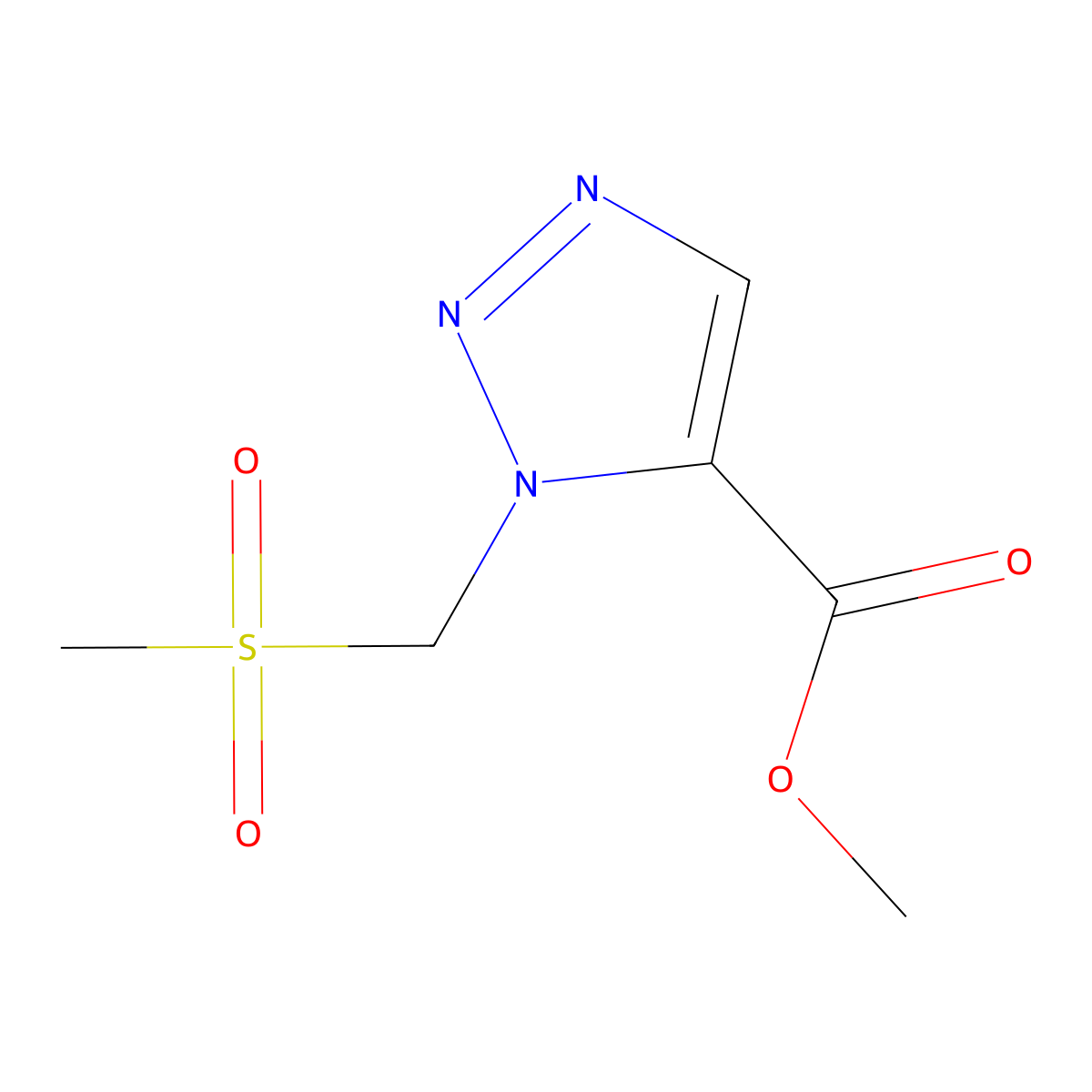 Methyl 1-((methylsulfonyl)methyl)-1H-1,2,3-triazole-5-carboxylate molecular structure, CAS 2665660-78-4