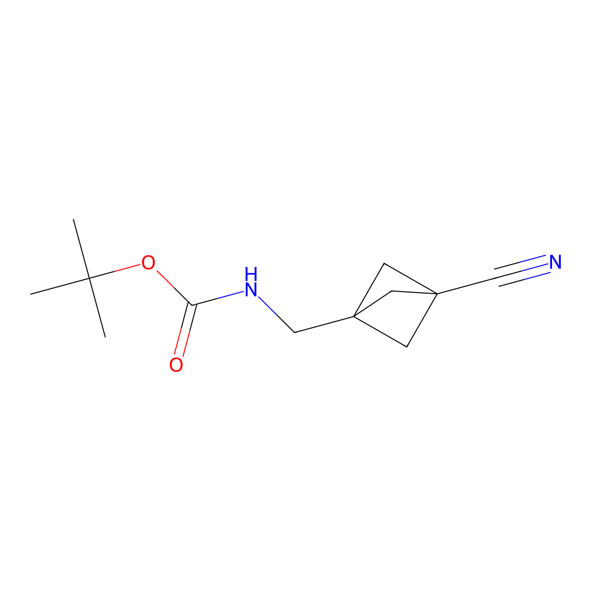 tert-butyl N-[(3-cyano-1-bicyclo[1.1.1]pentanyl)methyl]carbamate molecular structure, CAS 2665661-10-7