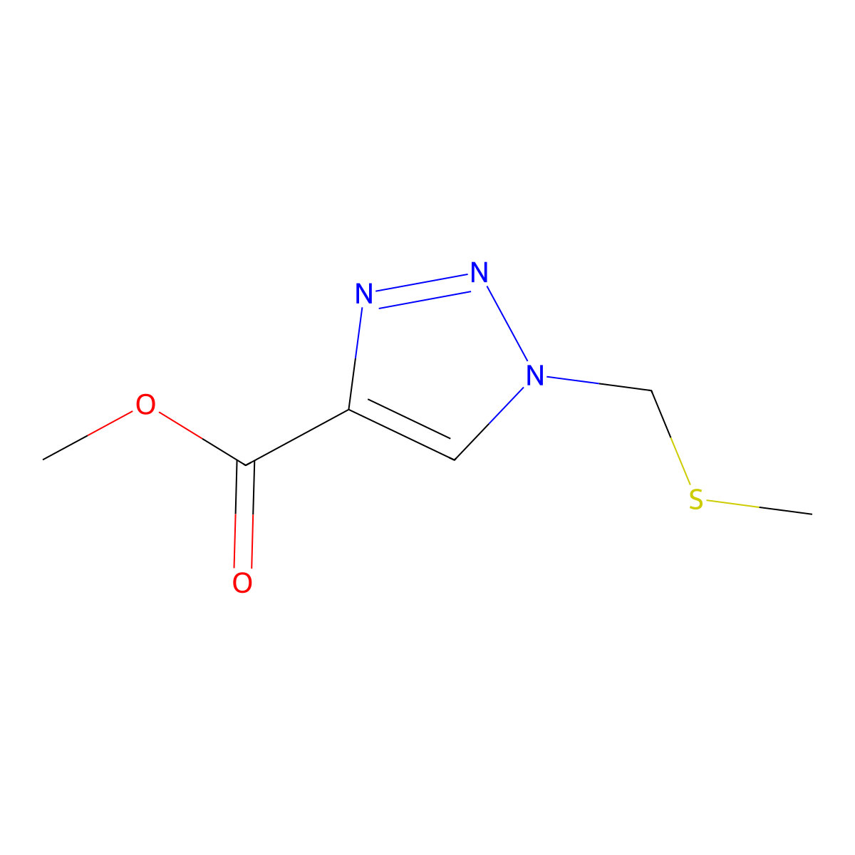Methyl 1-((methylthio)methyl)-1H-1,2,3-triazole-4-carboxylate molecular structure, CAS 2665662-95-1