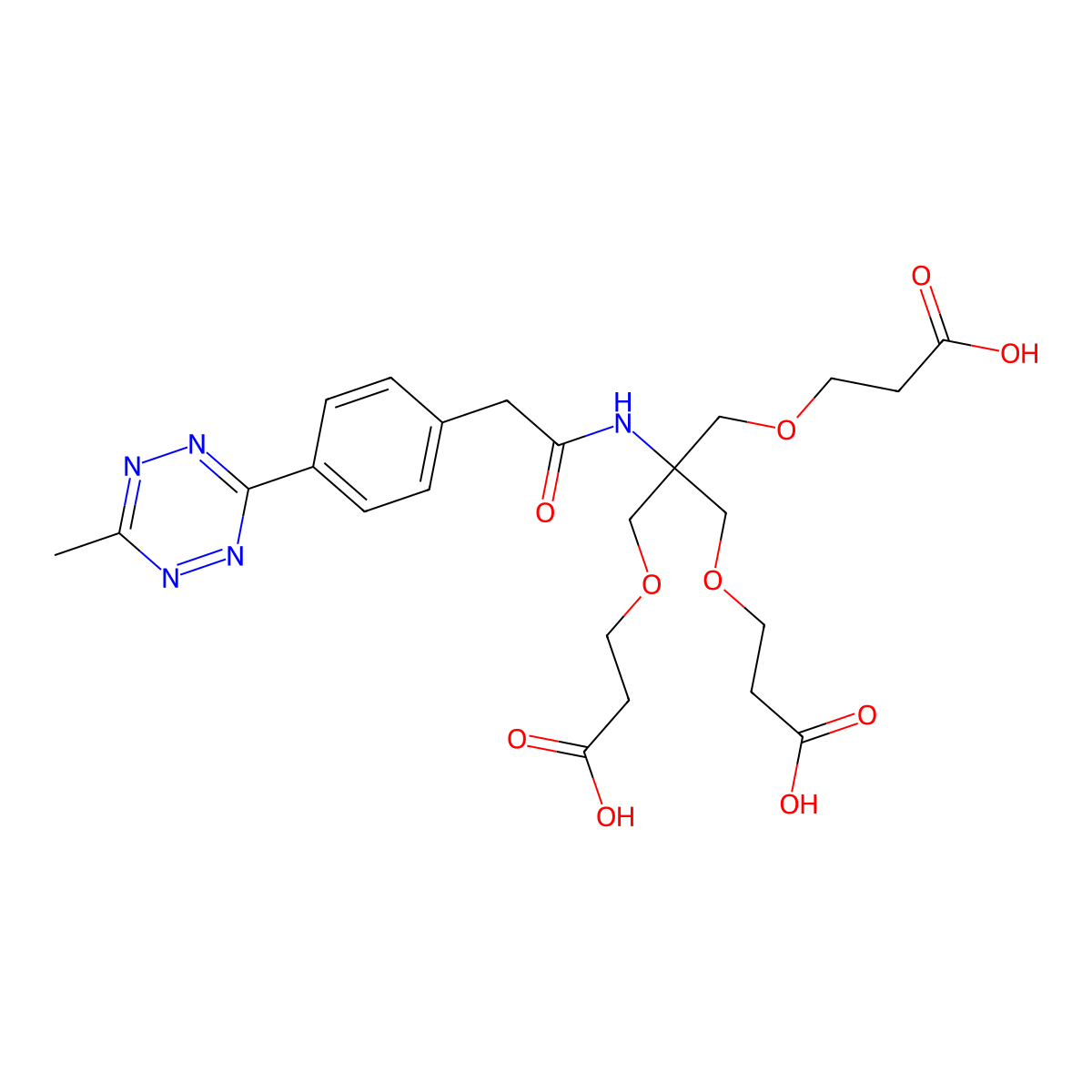 Methyltetrazine-amido-Tri-(acid-PEG1-ethoxymethyl)-methane molecular structure, CAS 2665664-66-2