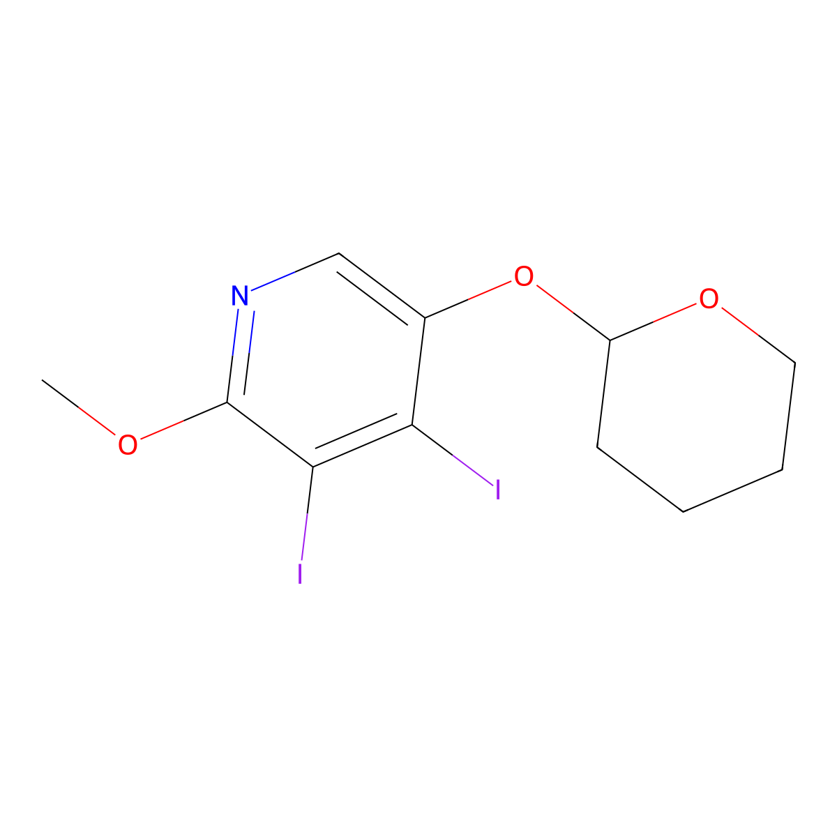 3,4-Diiodo-2-methoxy-5-((tetrahydro-2H-pyran-2-YL)oxy)pyridine molecular structure, CAS 2665664-68-4