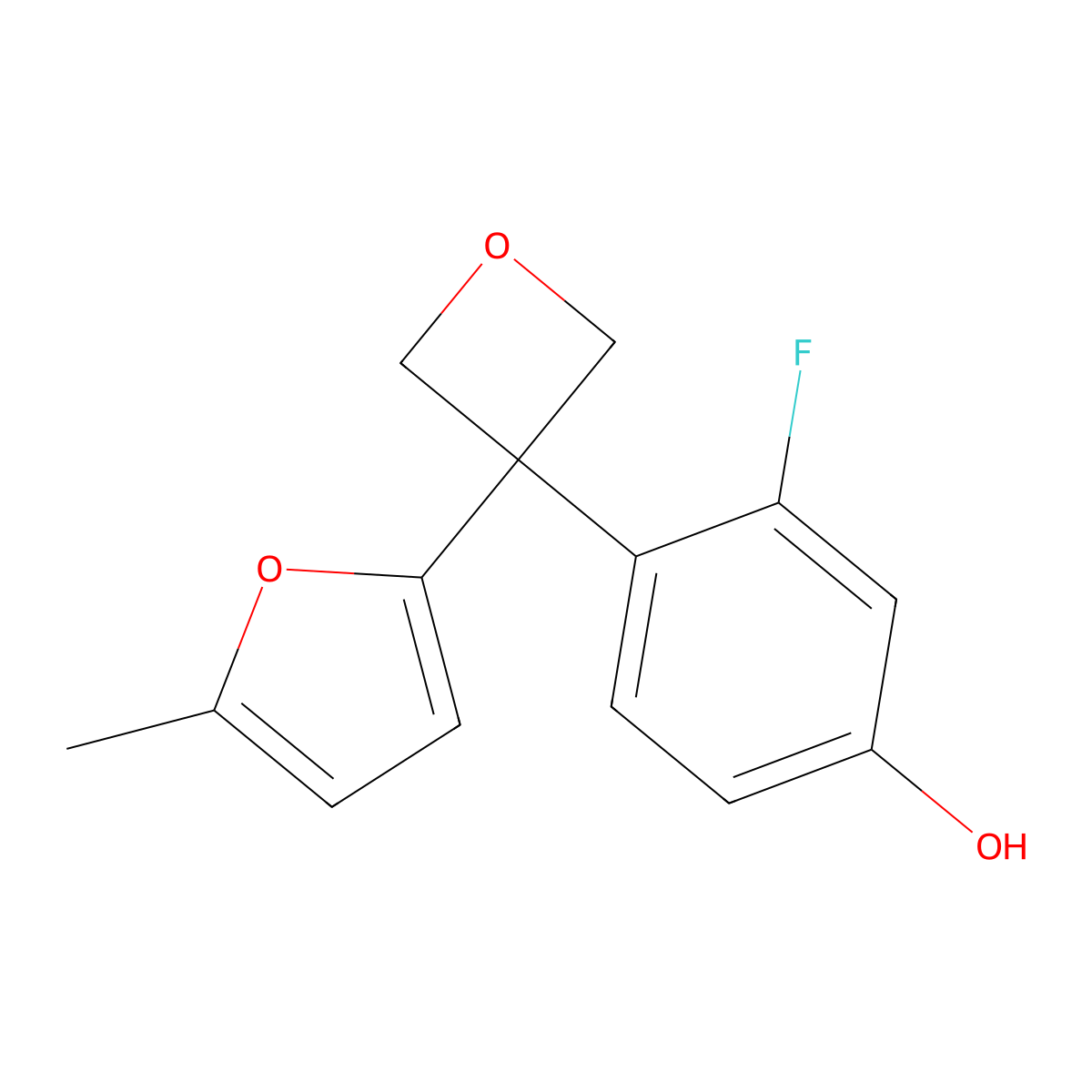 3-Fluoro-4-(3-(5-methylfuran-2-YL)oxetan-3-YL)phenol molecular structure, CAS 2665664-70-8