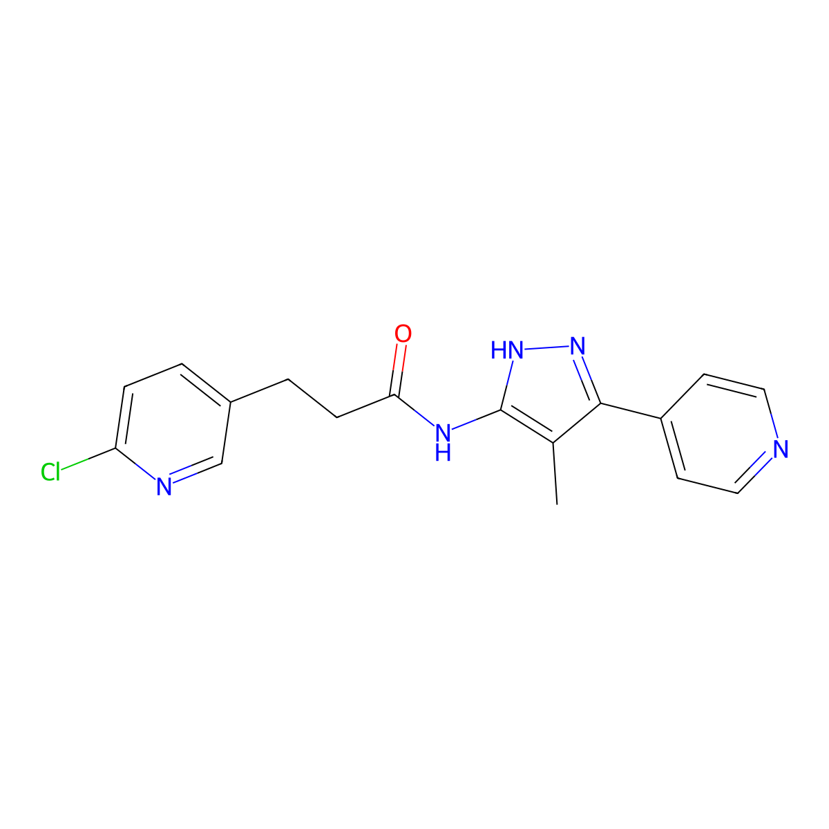 3-(6-chloropyridin-3-yl)-N-(4-methyl-3-(pyridin-4-yl)-1H-pyrazol-5-yl)propanamide molecular structure, CAS 2665712-40-1