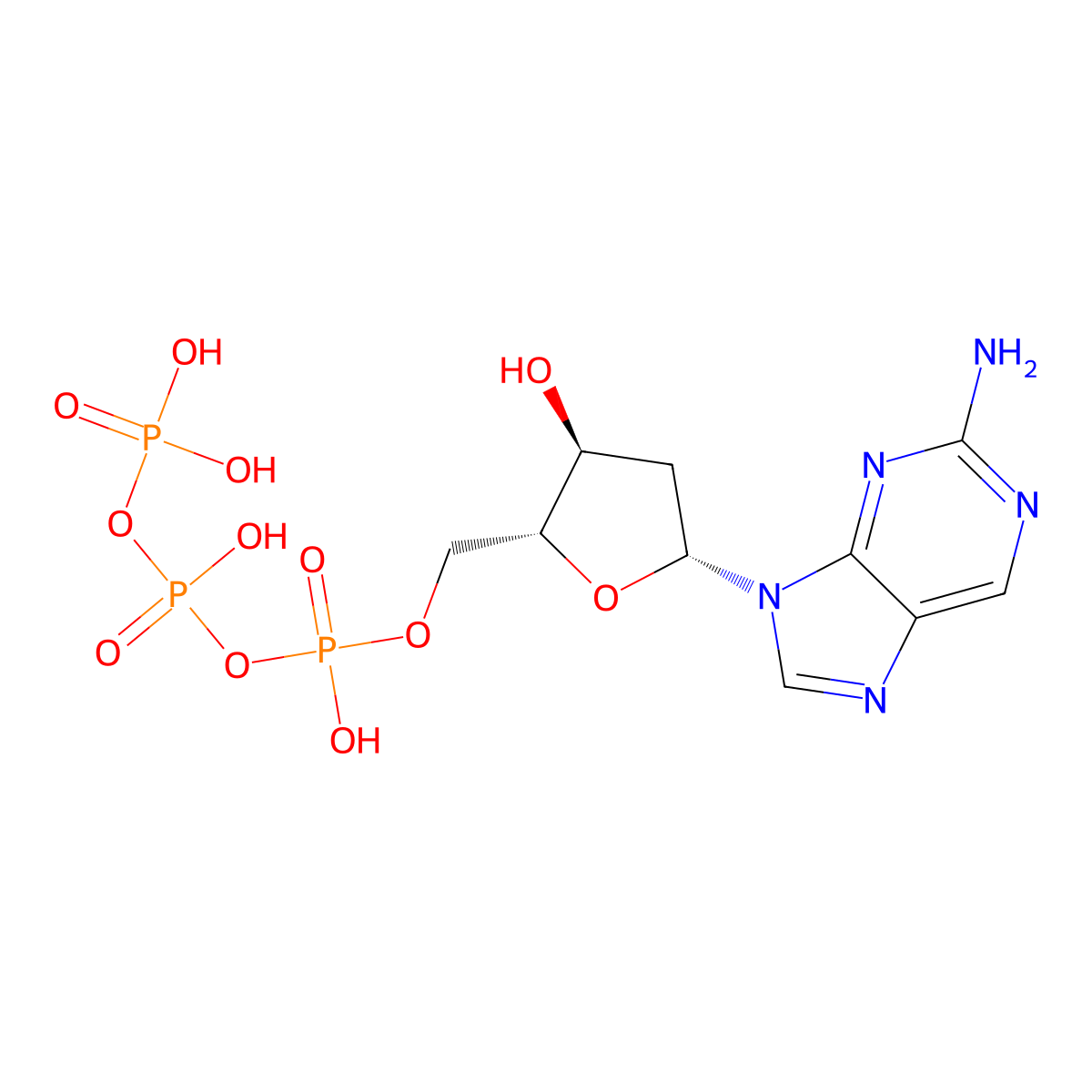 9-(2-Deoxy-5-O-(hydroxy((hydroxy(phospho nooxy)phosphinyl)oxy)phophinyl)-beta-D-erythro-pentofuranosyl)-9H-purin-2-amine molecular structure, CAS 26666-45-5