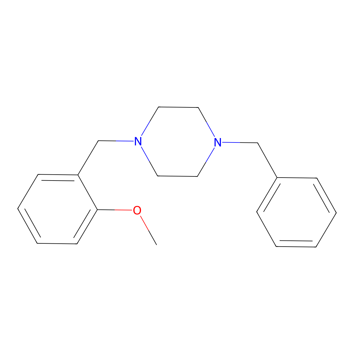 1-Benzyl-4-[(2-methoxyphenyl)methyl]piperazine molecular structure, CAS 266674-65-1