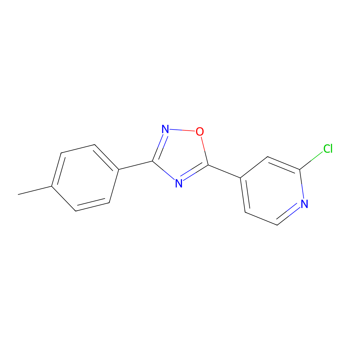 5-(2-Chloro-4-pyridyl)-3-(4-methylphenyl)-1,2,4-oxadiazole molecular structure, CAS 266692-20-0